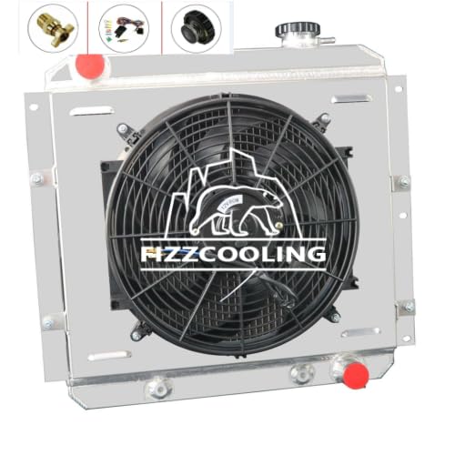 3 Row Aluminum Radiator with Shroud & Fan for Toyota Land Cruiser FJ40 FJ45 3.9L 4.2L (1958-1984) - Direct Replacement Cooling System Upgrade for Off-Road & Classic Car Restoration