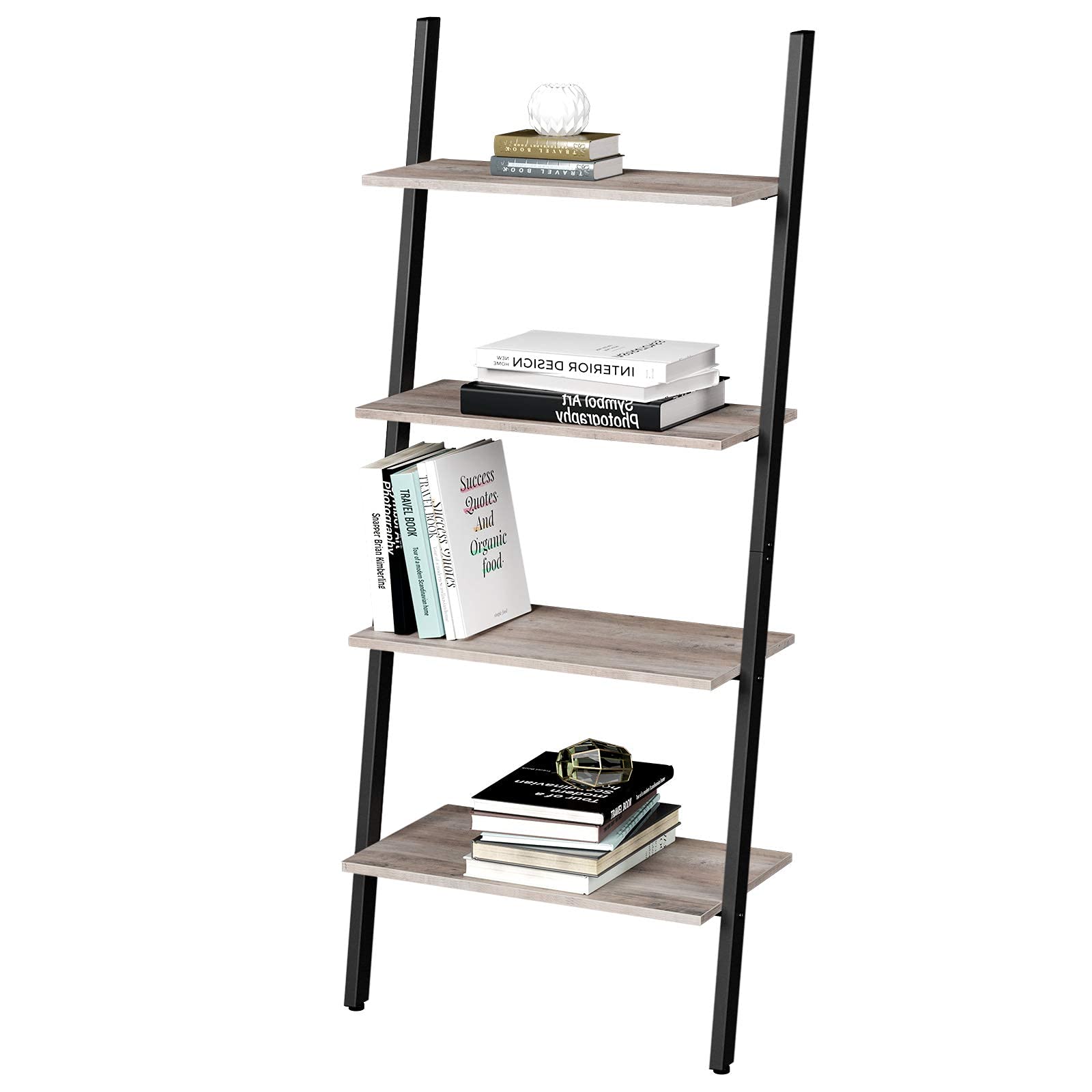 VASAGLE 4-Tier Industrial Ladder Shelf - Sturdy Steel Storage Rack for Books, Decor & Organizing | Perfect for Living Room, Kitchen, Office | Space-Saving Leaning Wall Shelf in Greige & Black ULLS043B02 | Ideal for Small Spaces, Home Organization & Stylish Display