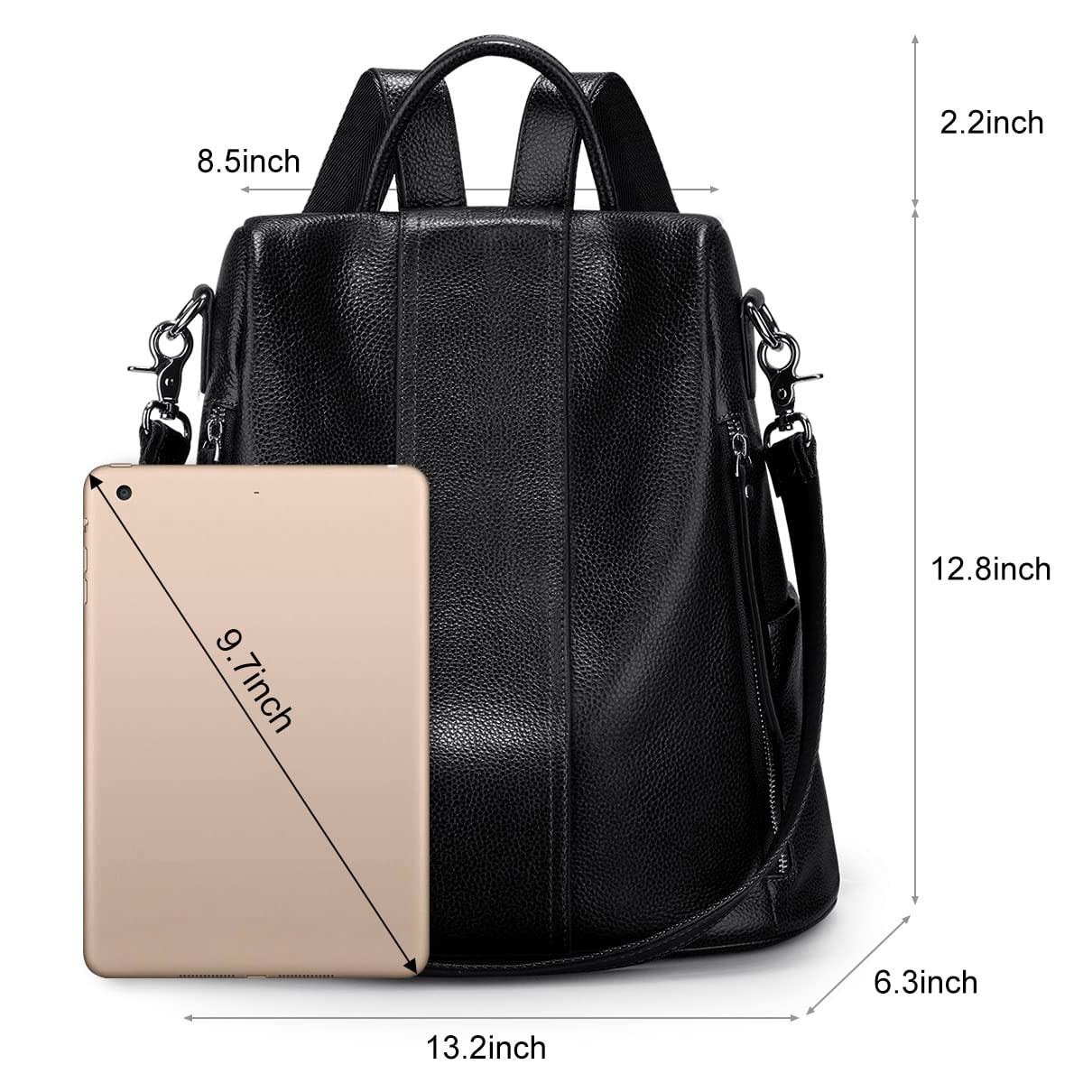 S-ZONE Anti-Theft Leather Backpack Purse for Women - Stylish Rucksack Shoulder Bag with Multiple Pockets - Perfect for Work, Travel & Daily Commute