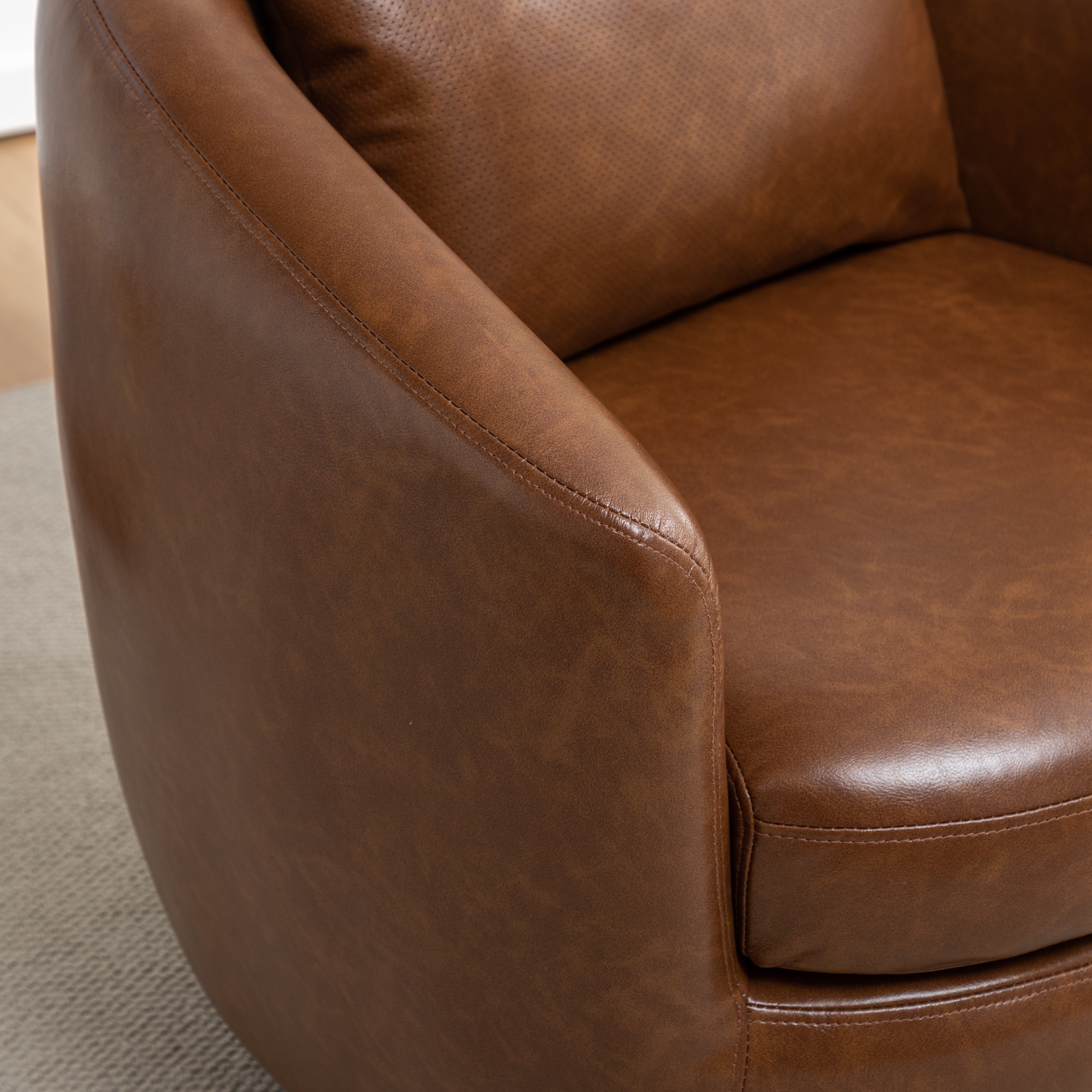 Roundhill Furniture Orenza Modern Faux Leather Swivel Barrel Accent Club Chair - Stylish Living Room Seating for Home Office & Lounge Areas