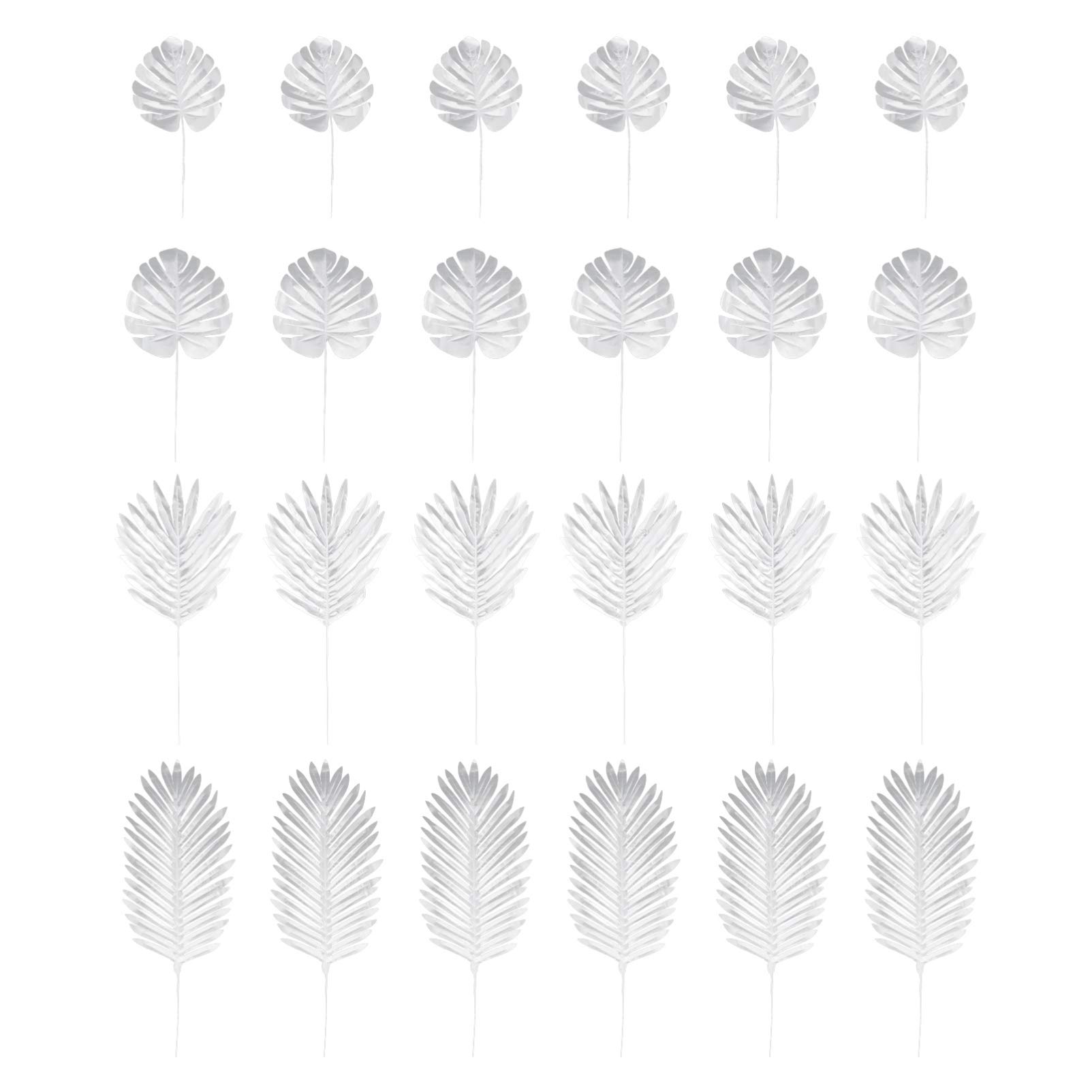 PRETYZOOM 24 Pack Silver Artificial Palm Leaves - Fake Tropical Fronds for Home Decor, Wedding Centerpieces, Party Arrangements & Tropical Theme Decorations - Perfect for Beach Parties, Boho Weddings & Indoor Greenery