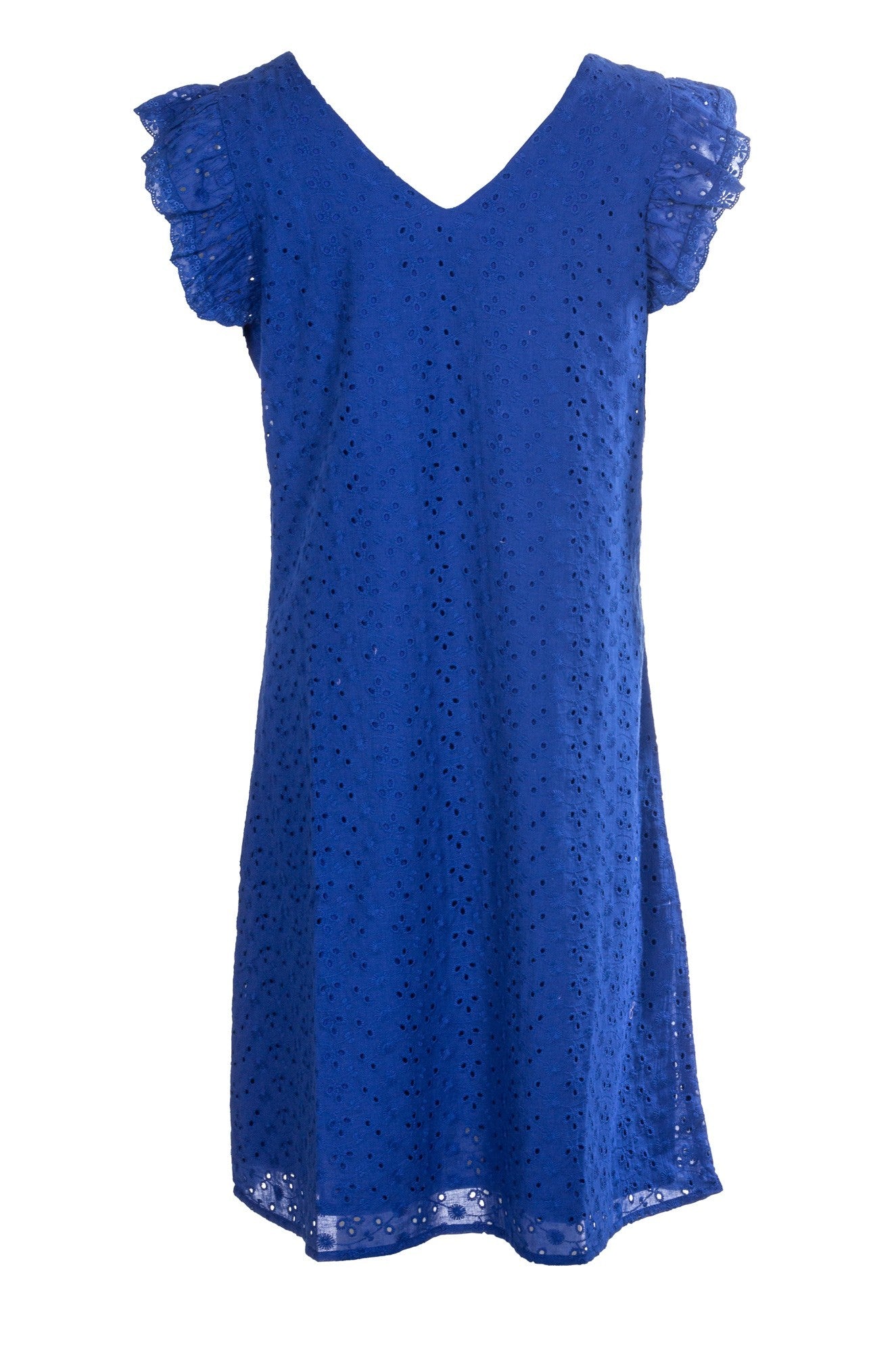 100% Cotton Broderie Anglaise Dress - Floral Embroidery Summer Dress for Women | Medium Blue | Perfect for Beach, Vacation & Casual Outings