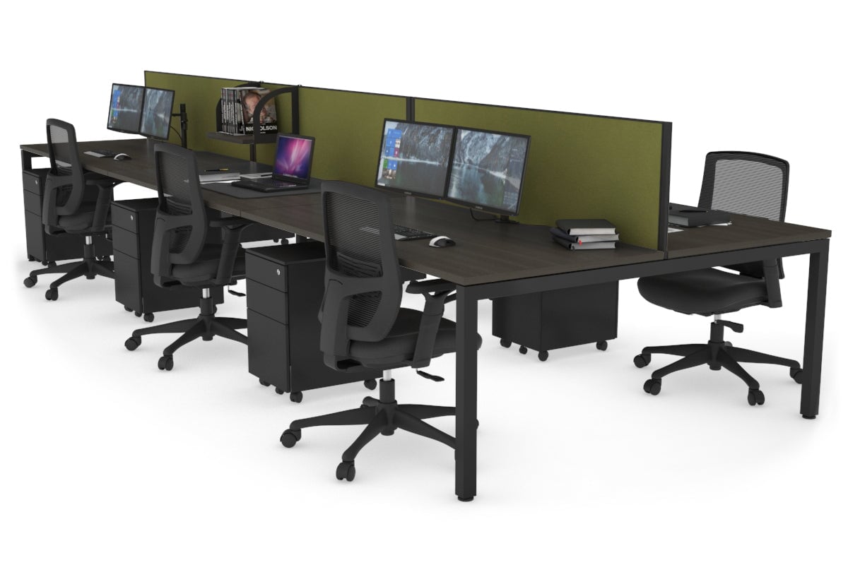 6-Person Office Workstation with Quadro Square Legs - 1600L x 800W Dimensions, Cable Management Scallop for Organized Workspace - Perfect for Open Office Layouts, Team Collaboration & Modern Workspaces