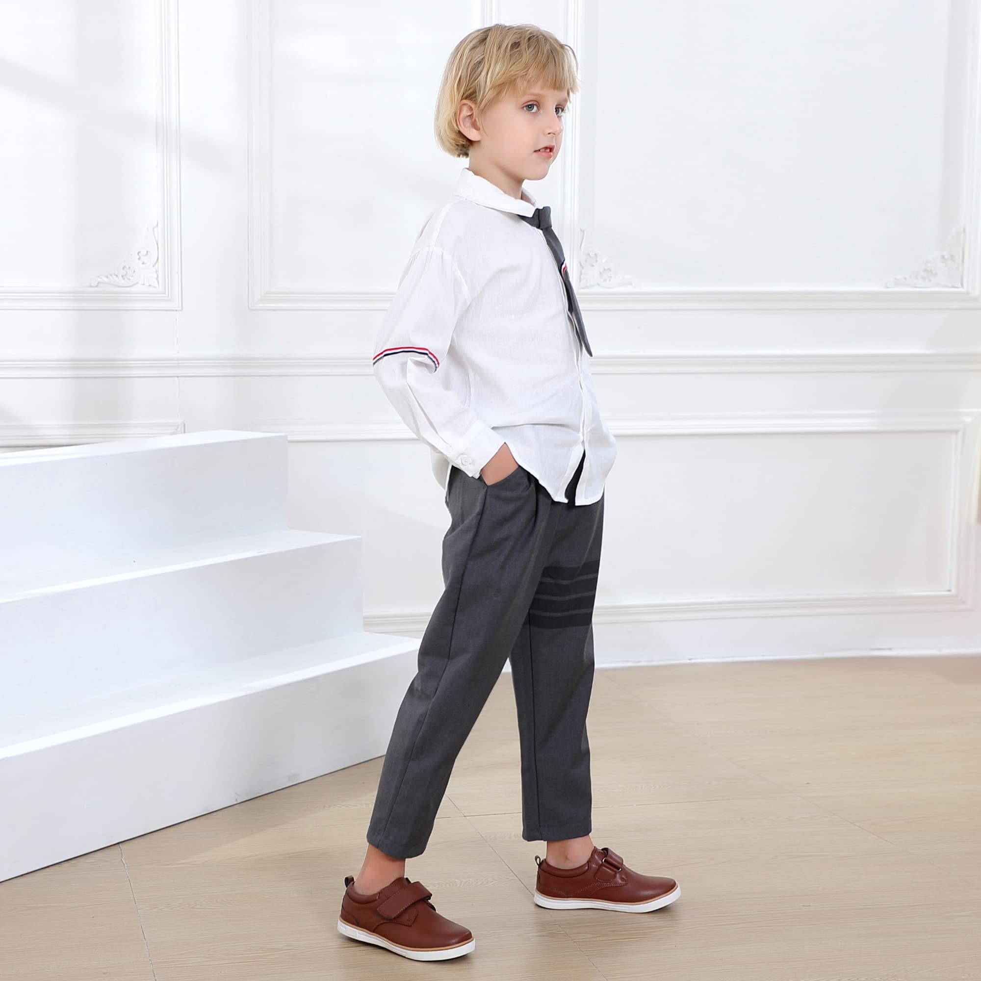 Firelli Boys Loafers - Hook & Loop Dress Shoes for School Uniforms | Comfortable Kids Casual Oxford Shoes for Daily Wear & Special Occasions