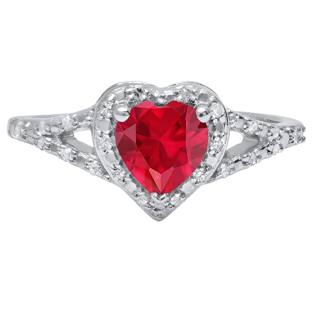 Dazzlingrock Collection 6mm Heart Lab-Created Gemstone & White Diamond Engagement Ring in 925 Sterling Silver - Perfect for Proposals, Anniversaries & Romantic Gifts