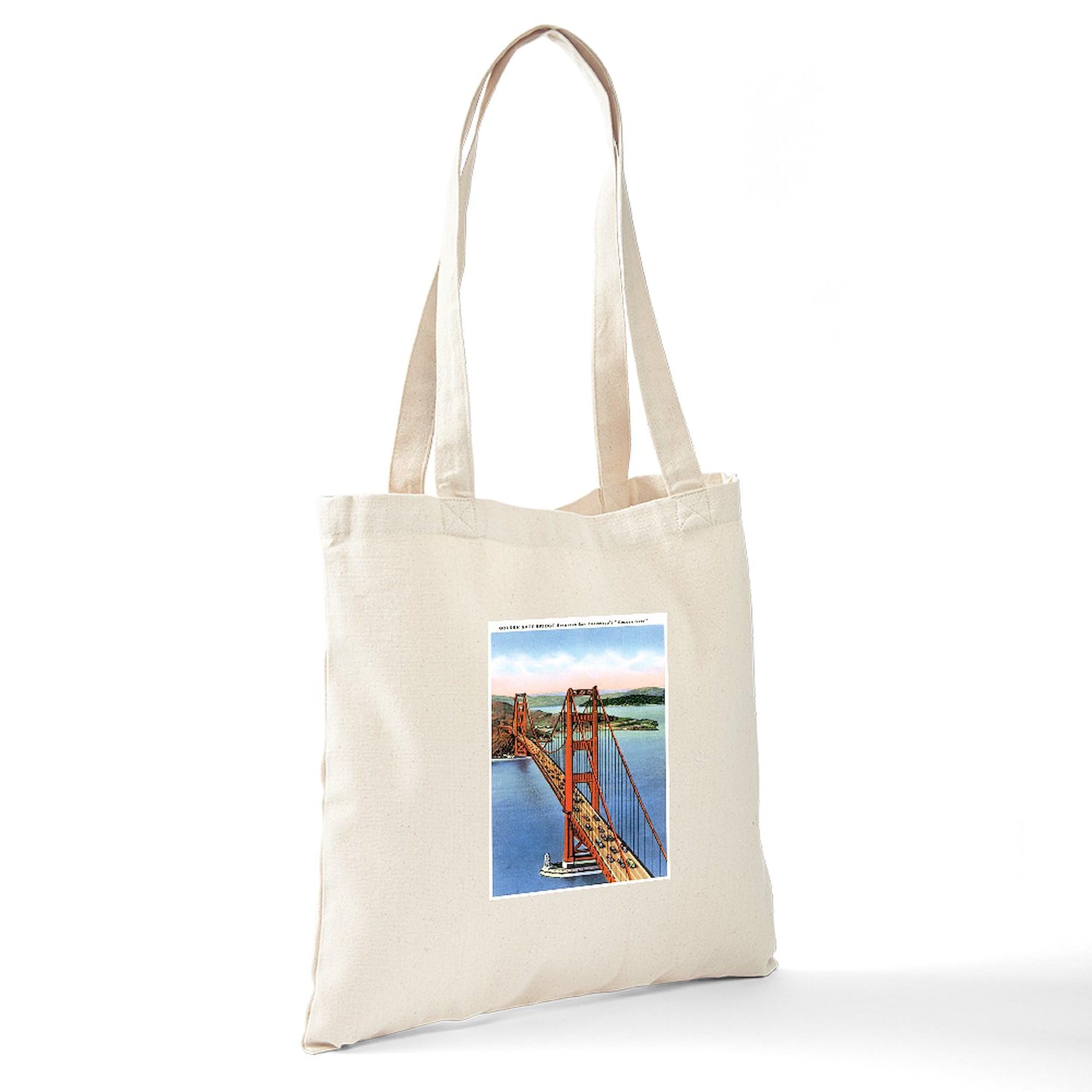 Golden Gate CA Tote Bag - Natural Canvas Reusable Shopping Bag with Printed Design | Eco-Friendly Grocery Bag for Travel, Beach & Daily Use