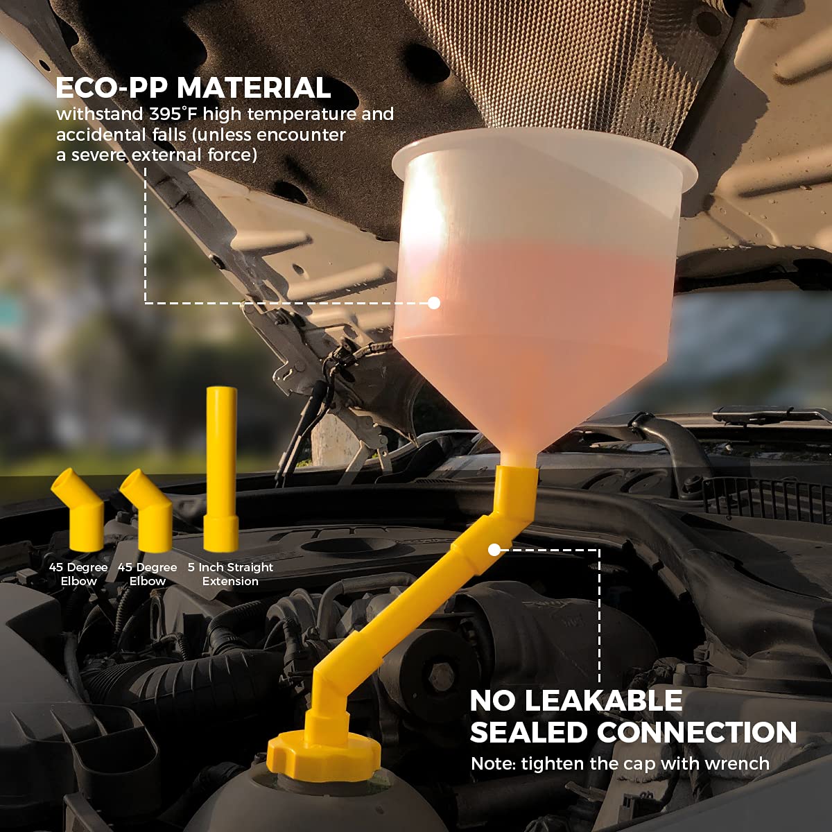 Thorstone No Spill Coolant Funnel Kit - Spill Free Radiator Coolant Filling Funnel with Adapters | Universal Automotive Antifreeze Bleeder for Cars, Trucks & SUVs | Perfect for DIY Coolant Changes & Maintenance