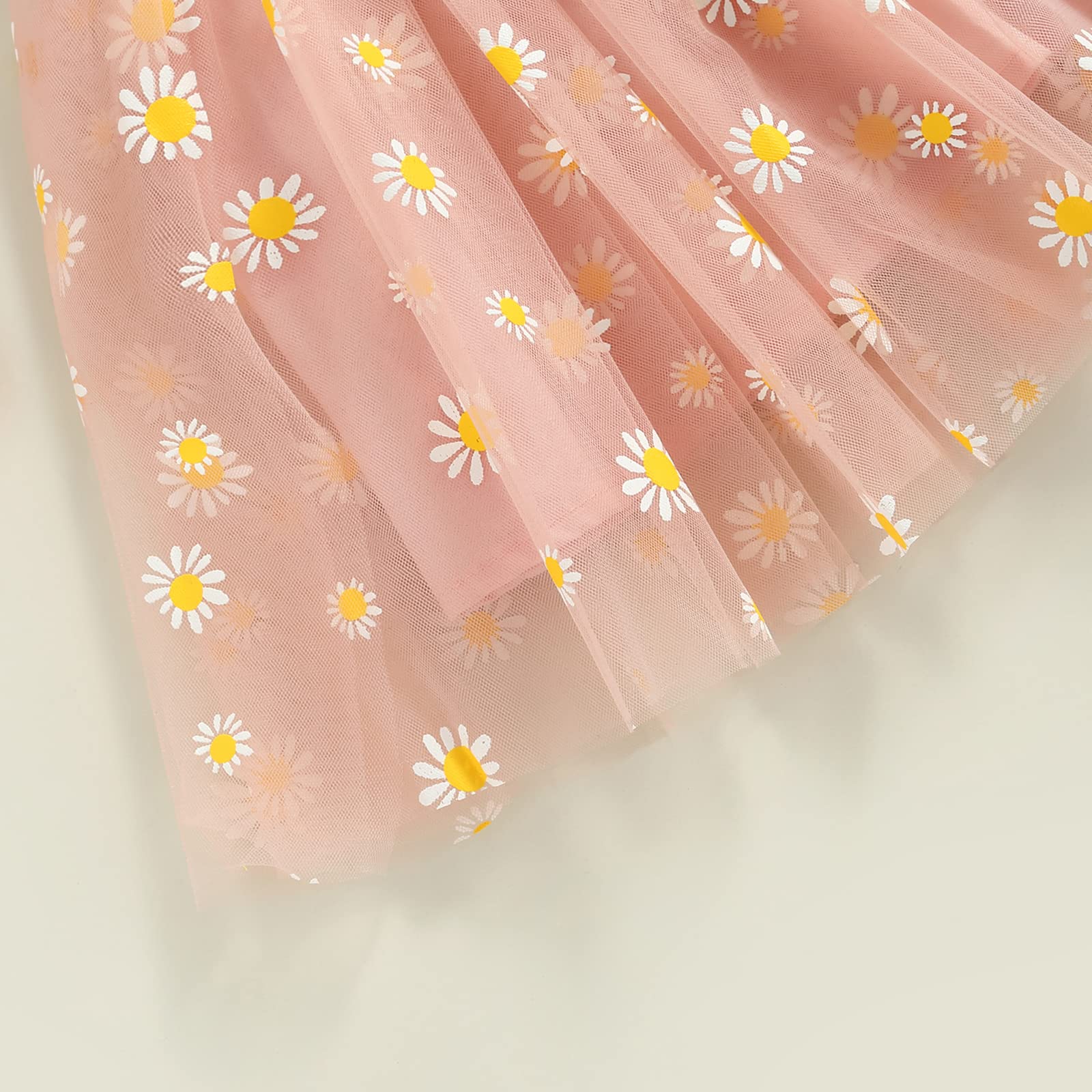 Toddler Baby Girl Summer Dress - Sleeveless Floral Fruit Embroidery Casual Mesh Tutu Puff Dress for Playdates & Beach Outings