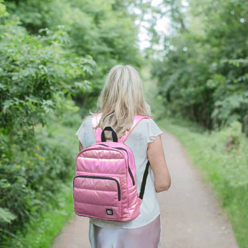 Stylish Women's Small Quilted Nylon Backpack Purse - Lightweight Water-Resistant Iridescent Puffy Daypack for Work, Travel & Casual Outings