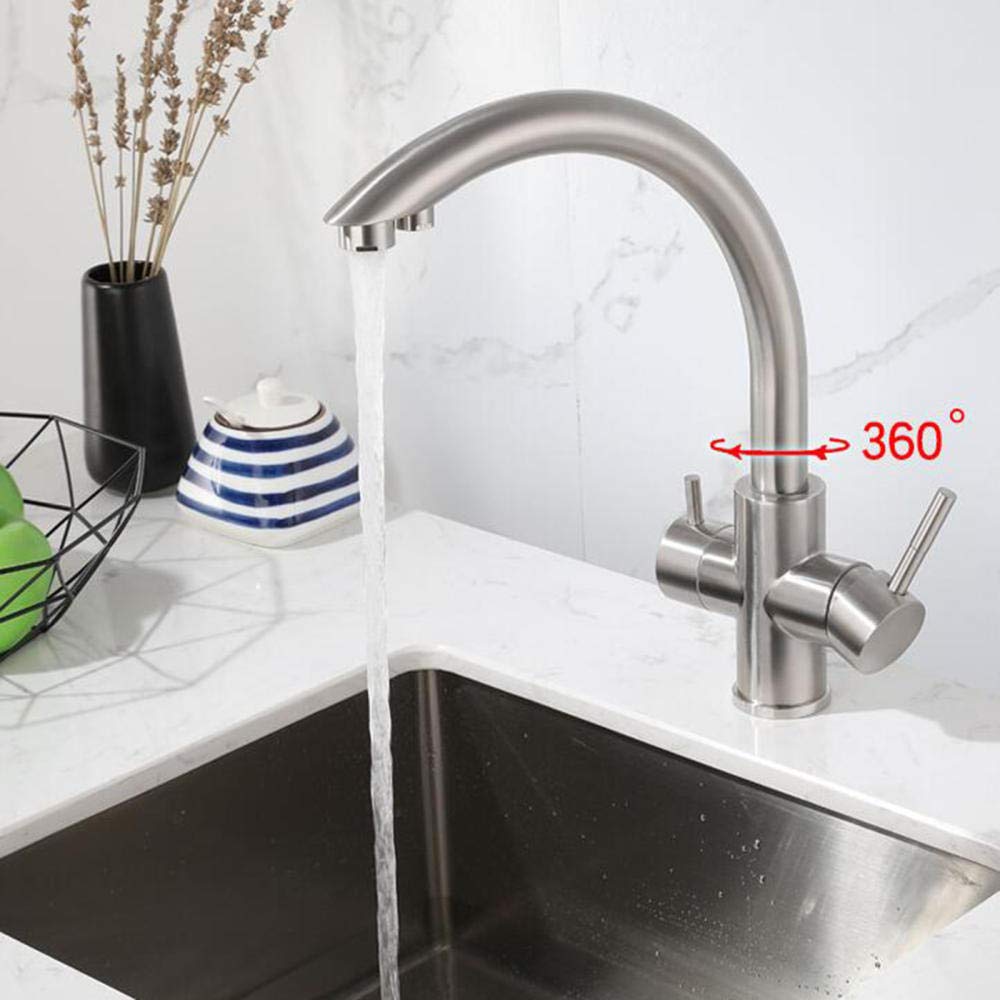 3-in-1 Stainless Steel Kitchen Faucet with Water Filter | Hot & Cold 360° Rotating Brushed Nickel Sink Tap | Perfect for Modern Kitchens, RV Camping & Small Spaces