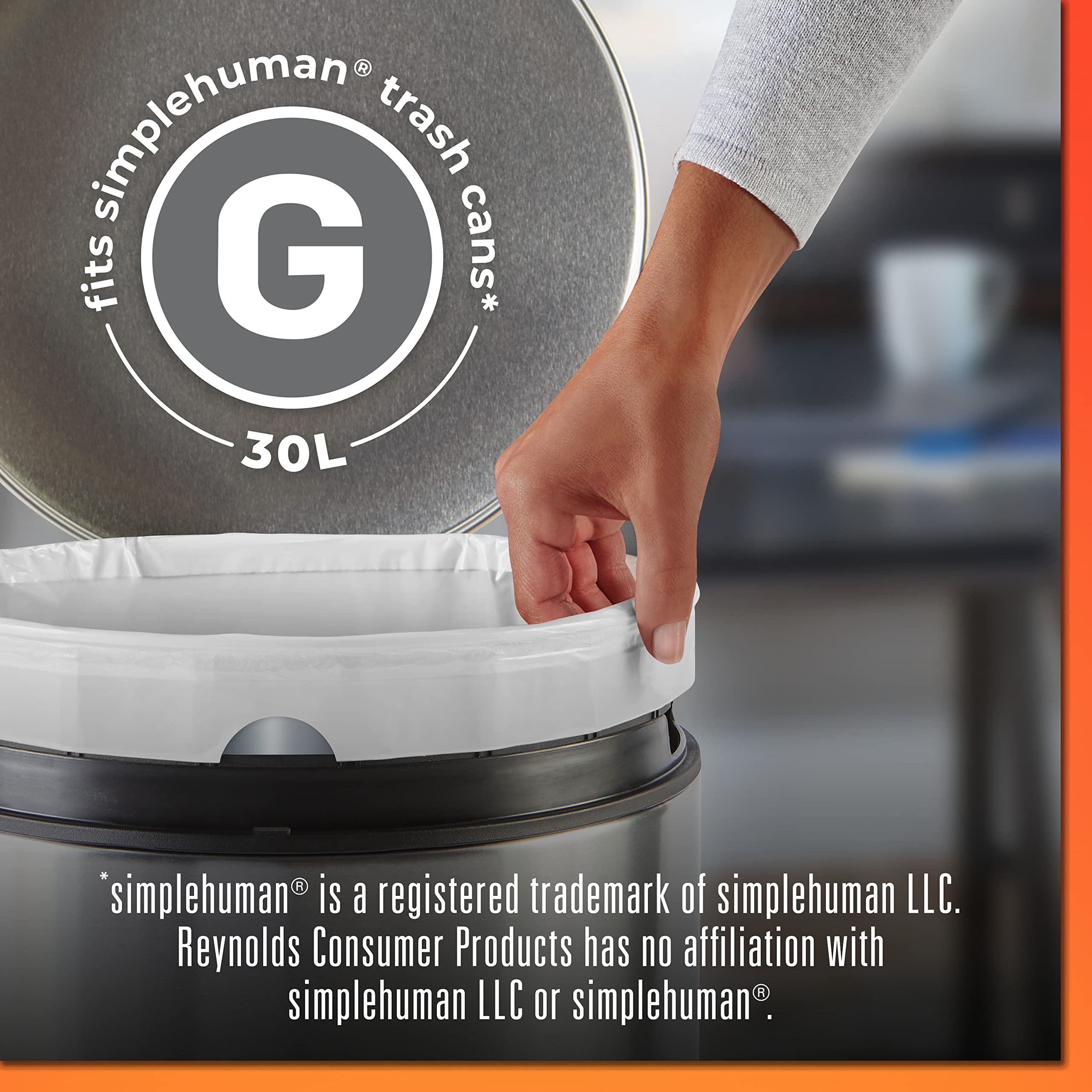 Hefty Made to Fit Trash Bags for simplehuman Size G (8 Gallons) - 100 Count (5 Pouches of 20 Bags Each) | Durable & Leak-Proof | Perfect for Kitchen, Bathroom & Office Waste Bins | Packaging May Vary