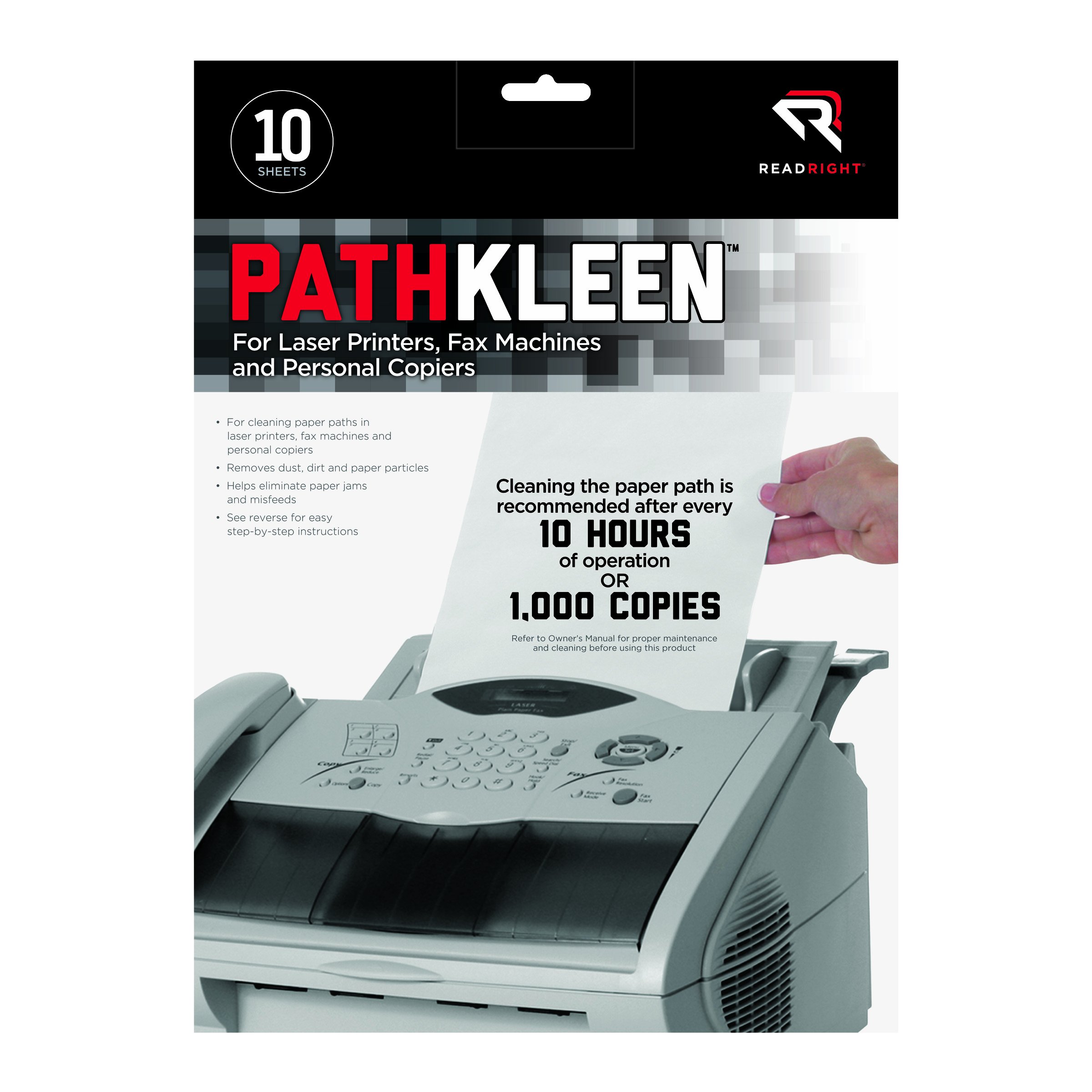 Read Right PathKleen Laser Printer Cleaning Sheets - 8.5 x 11 Inches, 10-Pack (RR1237) | Removes Dust & Toner Residue | Ideal for Office, Home & Commercial Printers
