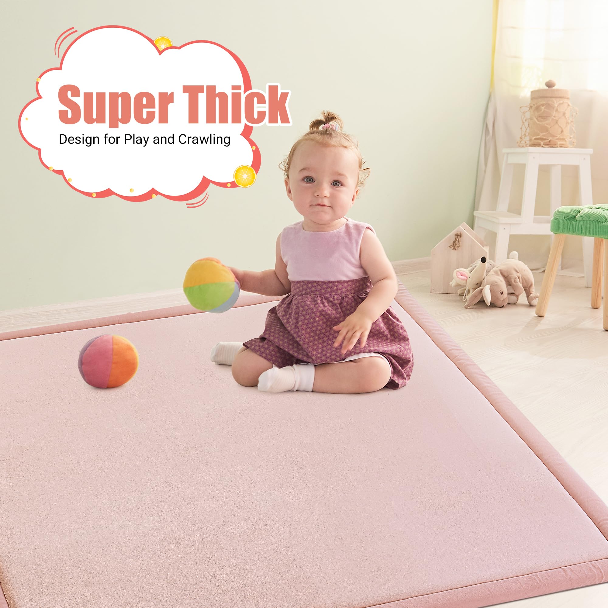 HOMBYS 1.2-Inch Thick Memory Foam Play Mat for Playpen 50x50 - Non-Slip Baby Crawling Mat, Super Soft Velvet Toddler Playmat for Nursery & Kids Room - Perfect for Crawling, Playtime, and Learning Activities
