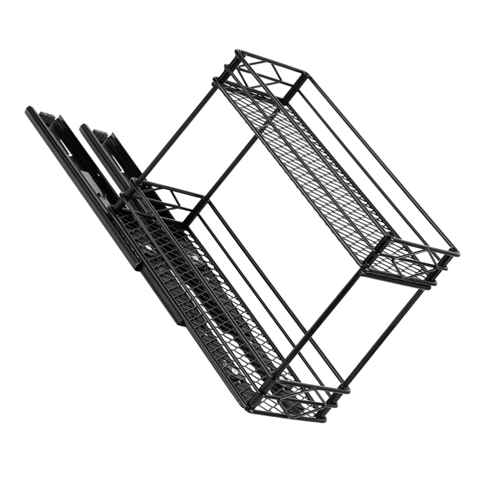 Pull Out Spice Rack Organizer - 2 Tier Sliding Cabinet Basket Drawer for Kitchen Cabinets | Space Saving Seasoning Holder | Perfect for Small Kitchens & Pantry Organization (Black)