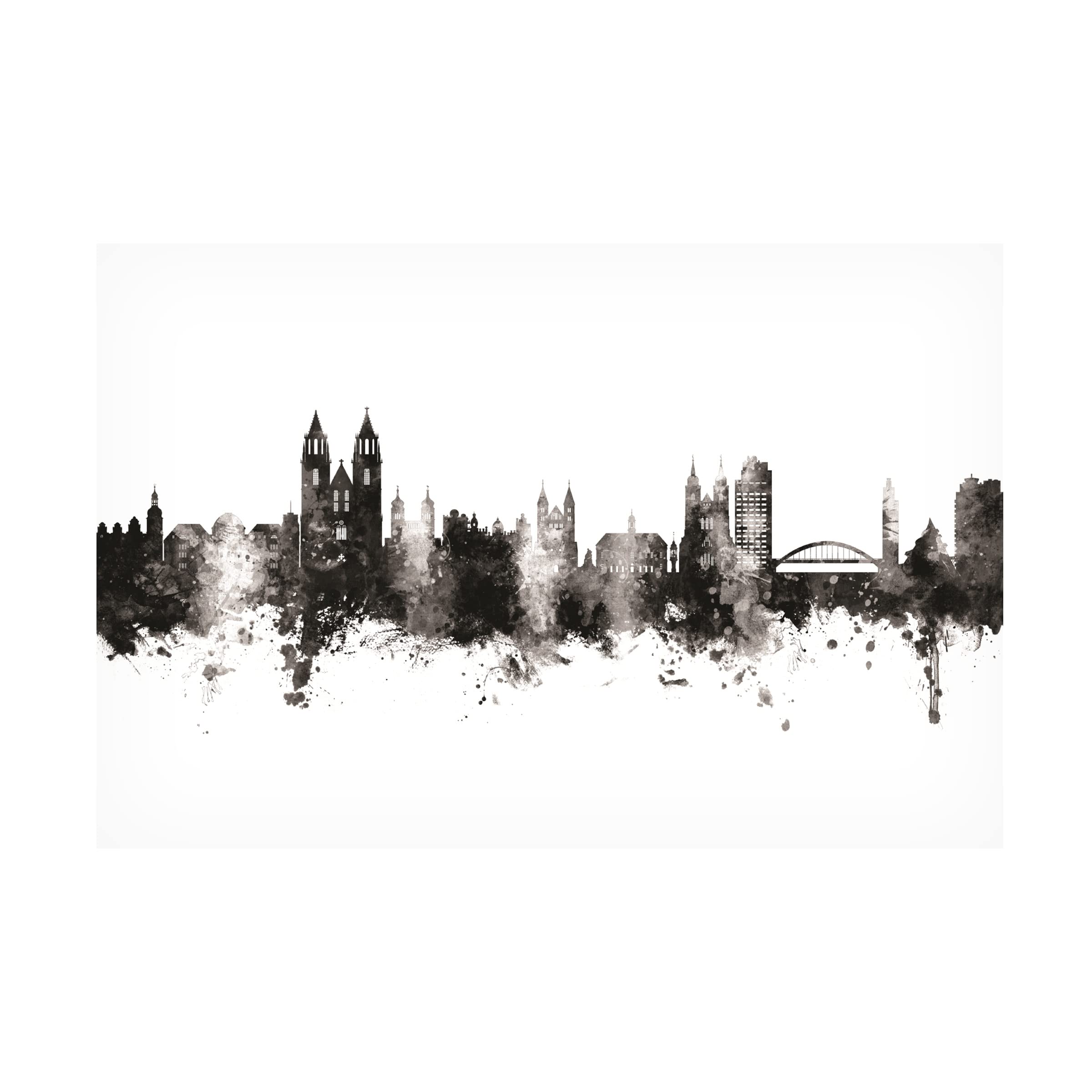 Michael Tompsett 'Magdeburg Germany Skyline BW' Canvas Wall Art Print - Black & White Cityscape Home Decor for Living Room, Office & Bedroom