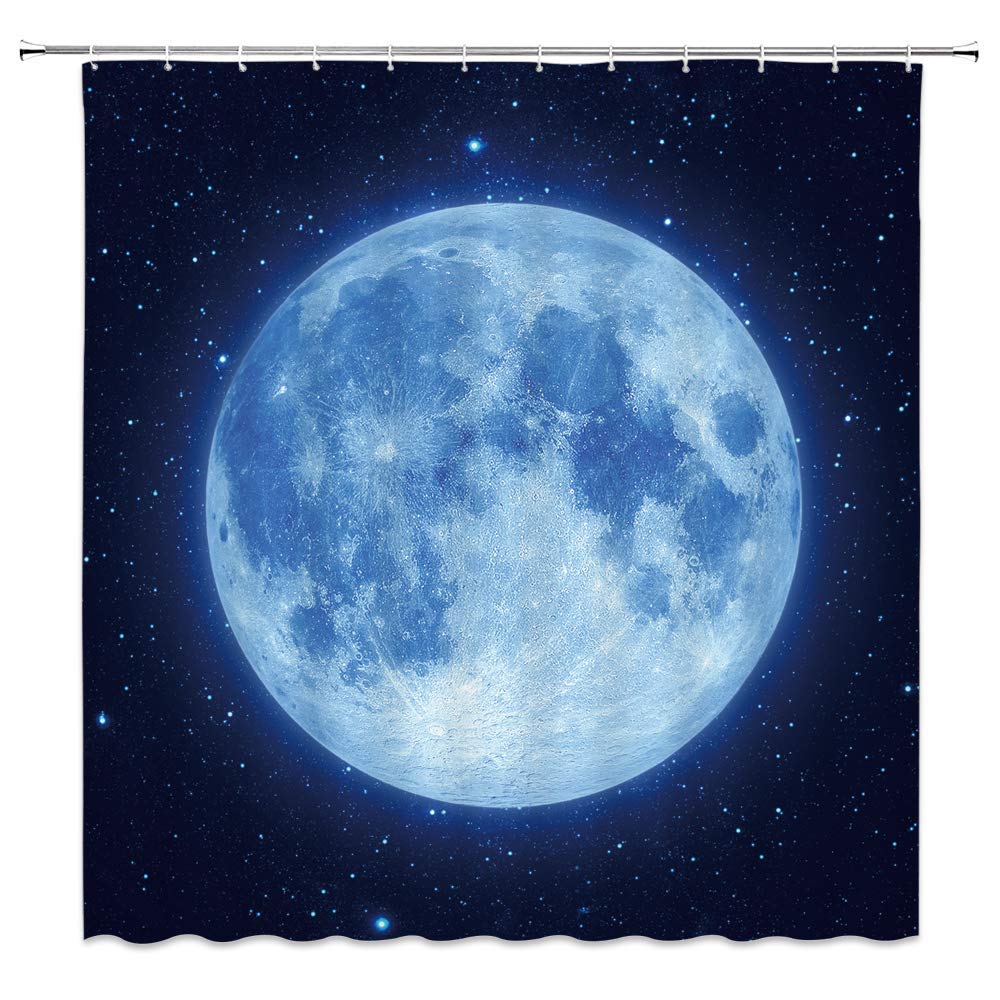 Glowing Moon Shower Curtain - Starry Sky Fantasy Bathroom Decor with Hooks, 70x70 Inch Navy Blue & Black Polyester Fabric for Spa-Like Relaxation