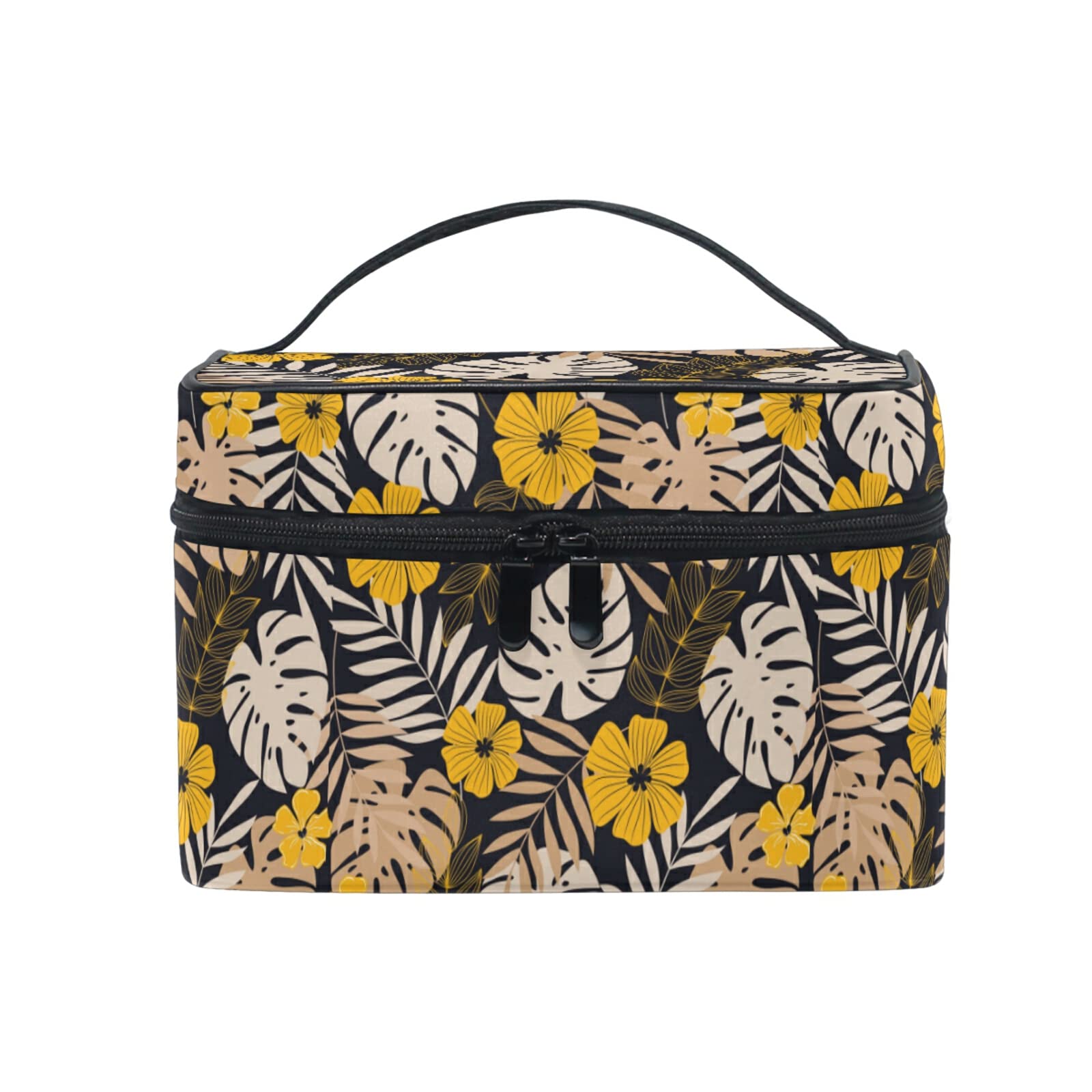Stylish Tropical Palm Leaf Makeup Bag for Women - Waterproof Cosmetic & Toiletry Travel Organizer - Perfect for Beach Vacations, Gym Essentials, and Daily Beauty Storage