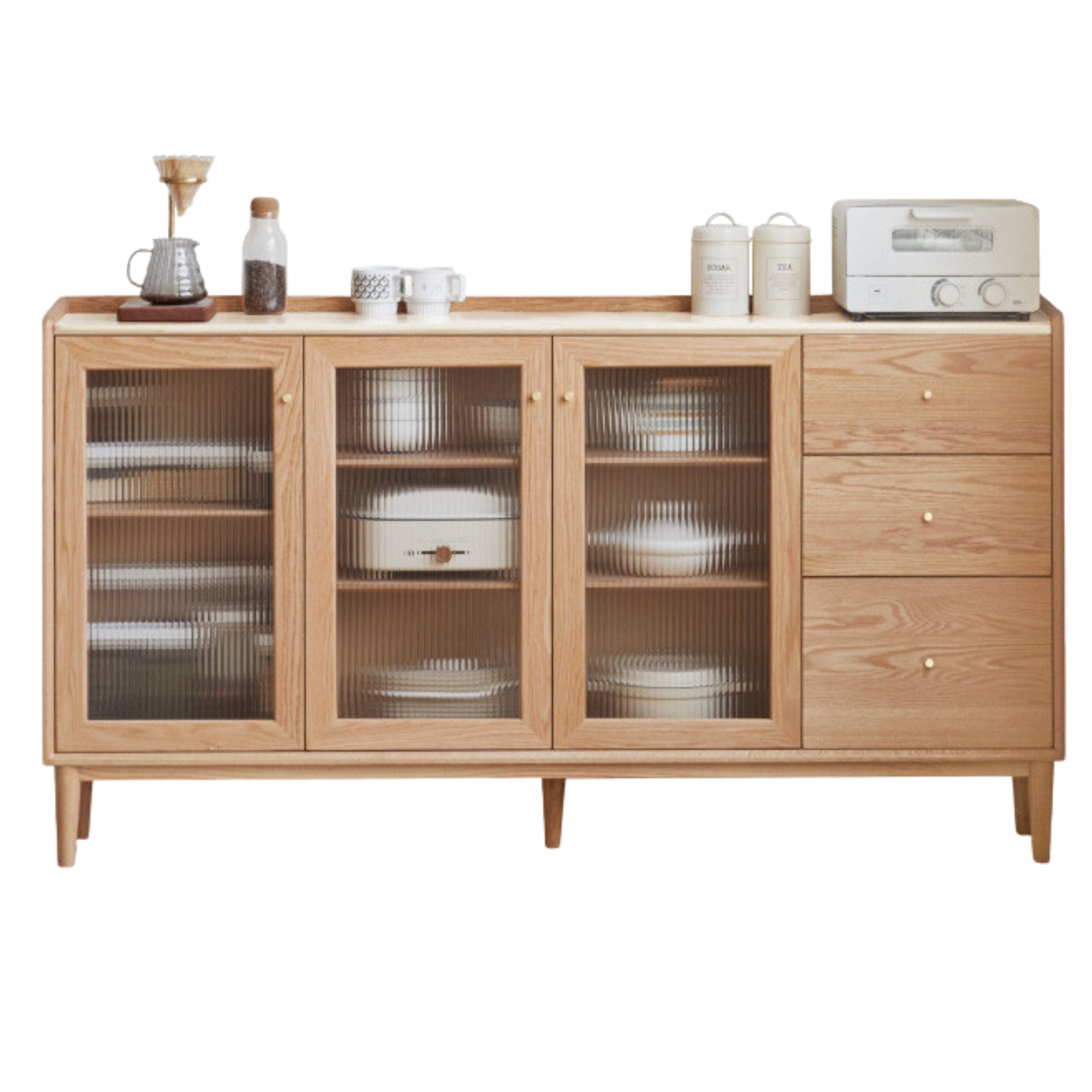 70.9x11.8x38.6 inch / 180x30x98сm / Natural wood color / Ash rock board sideboard with open door