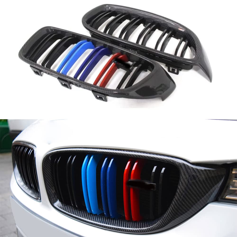 Carbon Fiber Front Grille for BMW 4 Series F32 F33 F36 F80 F82 F83 (2014-2020) - Double Slat Kidney Grille Bumper Replacement - Upgrade Your Car's Sporty Look for Street Racing & Show Cars