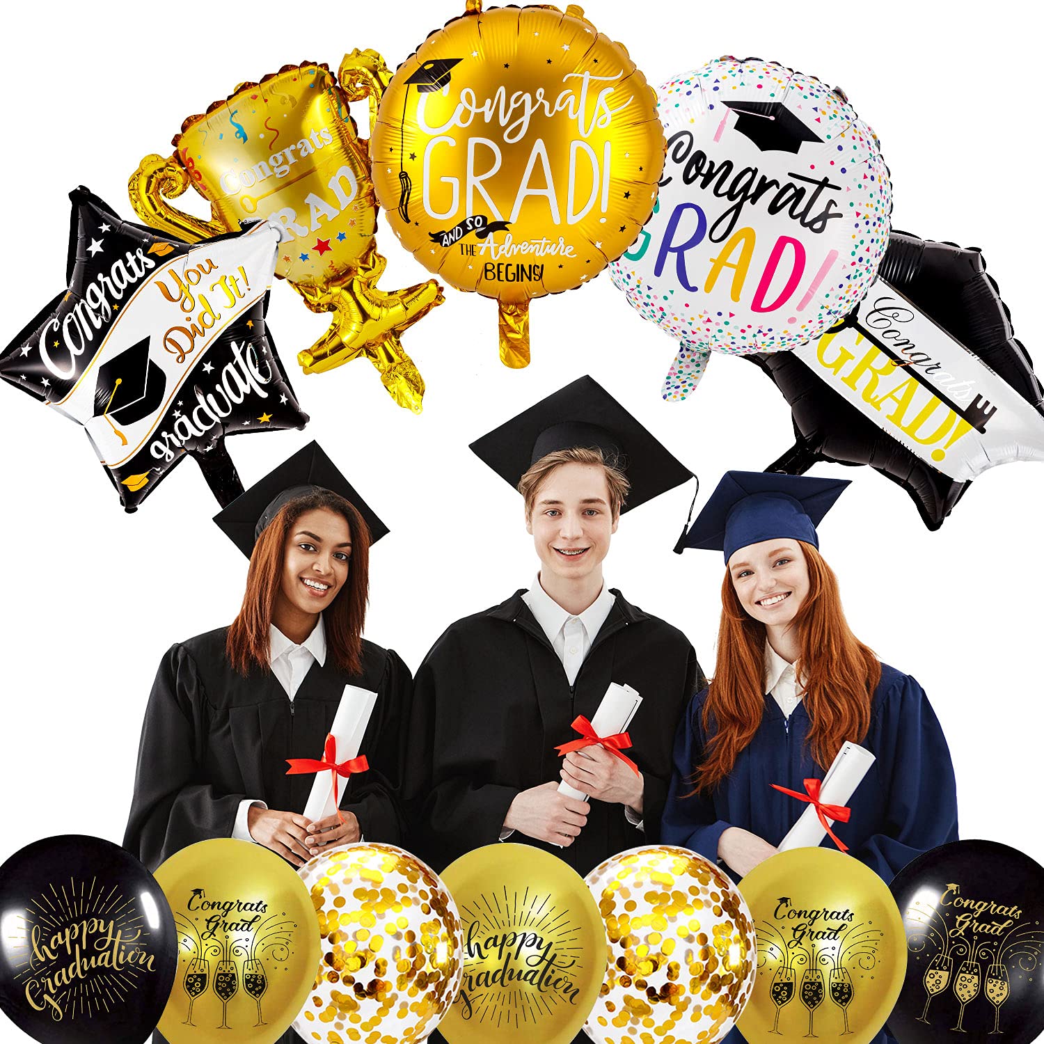 38PCS 2024 Graduation Balloons Set - Black Confetti & Gold Foil Balloons for Class of 2024 - Perfect for College & High School Graduation Party Decorations - Great for Photo Backdrops, Wall Decor & Celebration Supplies