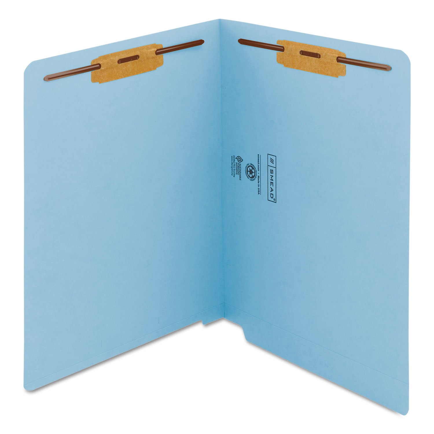 Smead Watershed Reinforced Straight-Cut Tab Fastener File Folders - 2 Fasteners, Letter Size, Blue, 50 per Box (25050) - Perfect for Office Organization, Document Filing & Business Storage