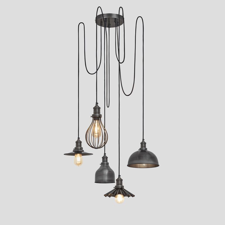 Stylish Brooklyn Cluster Ceiling Light with Shades - Pewter, Copper & Brass Finishes (IP20 Rated) - Perfect for Dining Room, Living Room & Bedroom Lighting