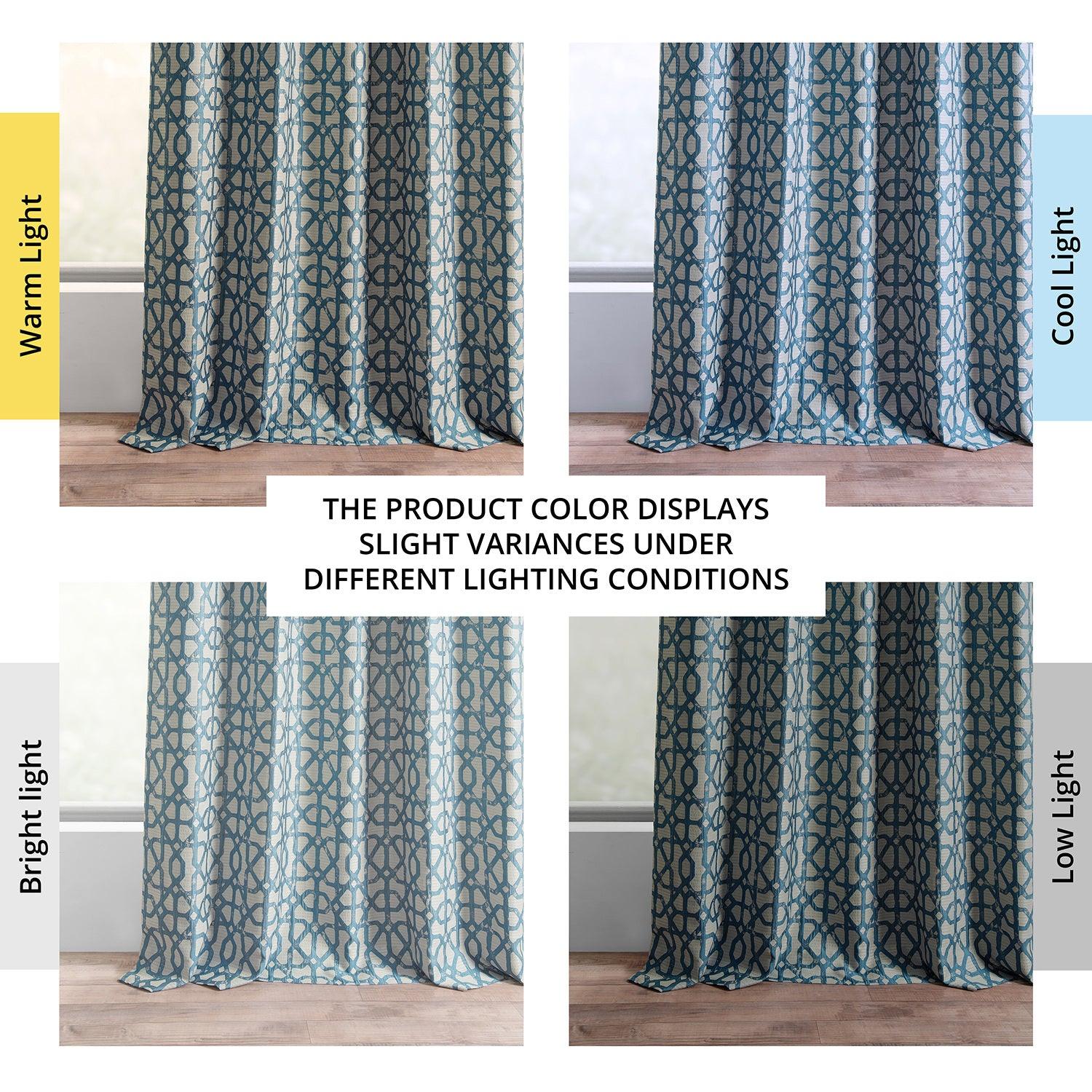 Metro Teal Blue Geometric Faux Silk Jacquard Blackout Curtains for Living Room & Bedroom - Elegant Window Treatment for Light Control & Privacy