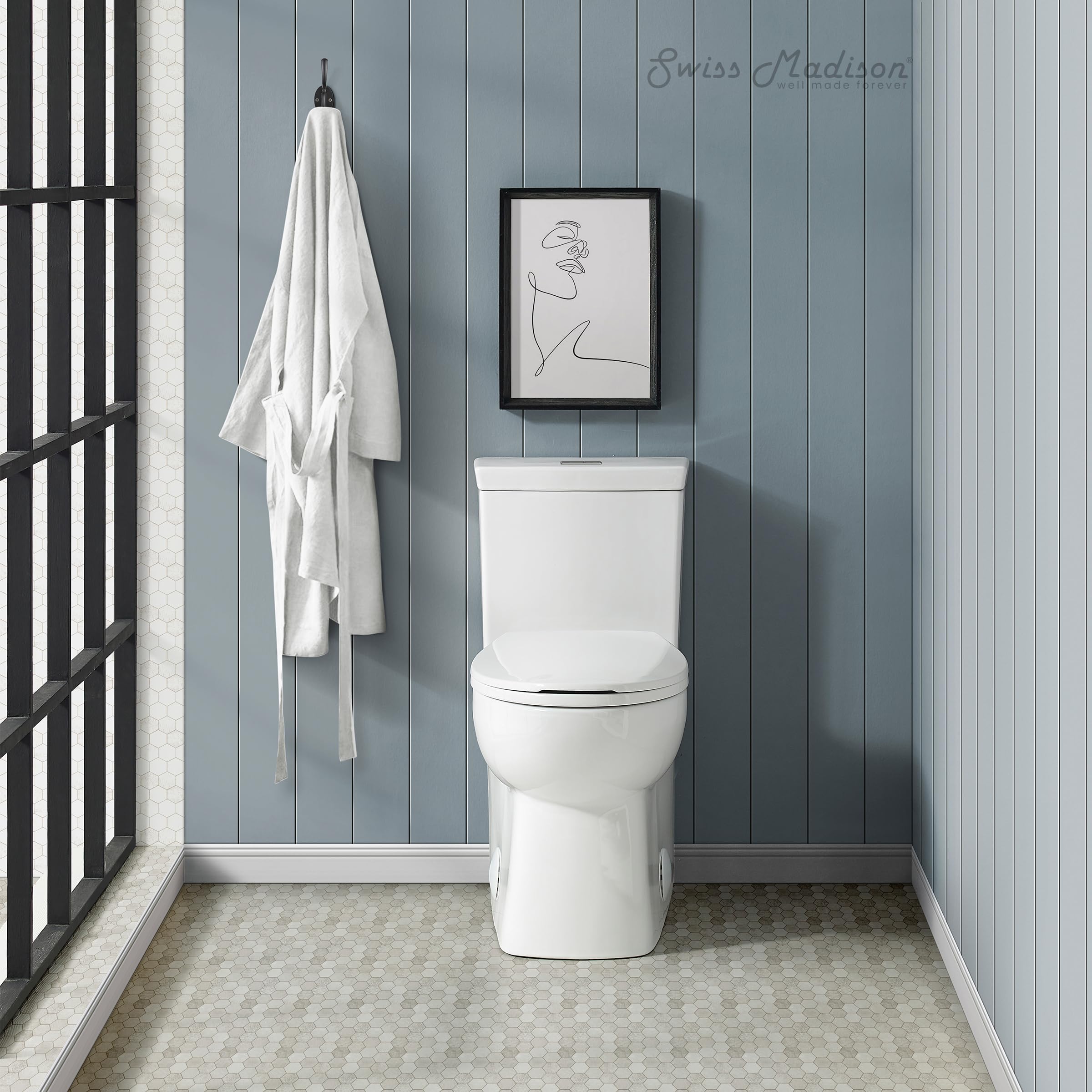 Swiss Madison SM-1T117 Classe One Piece Toilet - Modern ADA Compliant Elongated Bowl, Dual Flush 0.8/1.28 GPF, Glossy White - Perfect for Small Bathrooms & Water-Efficient Homes