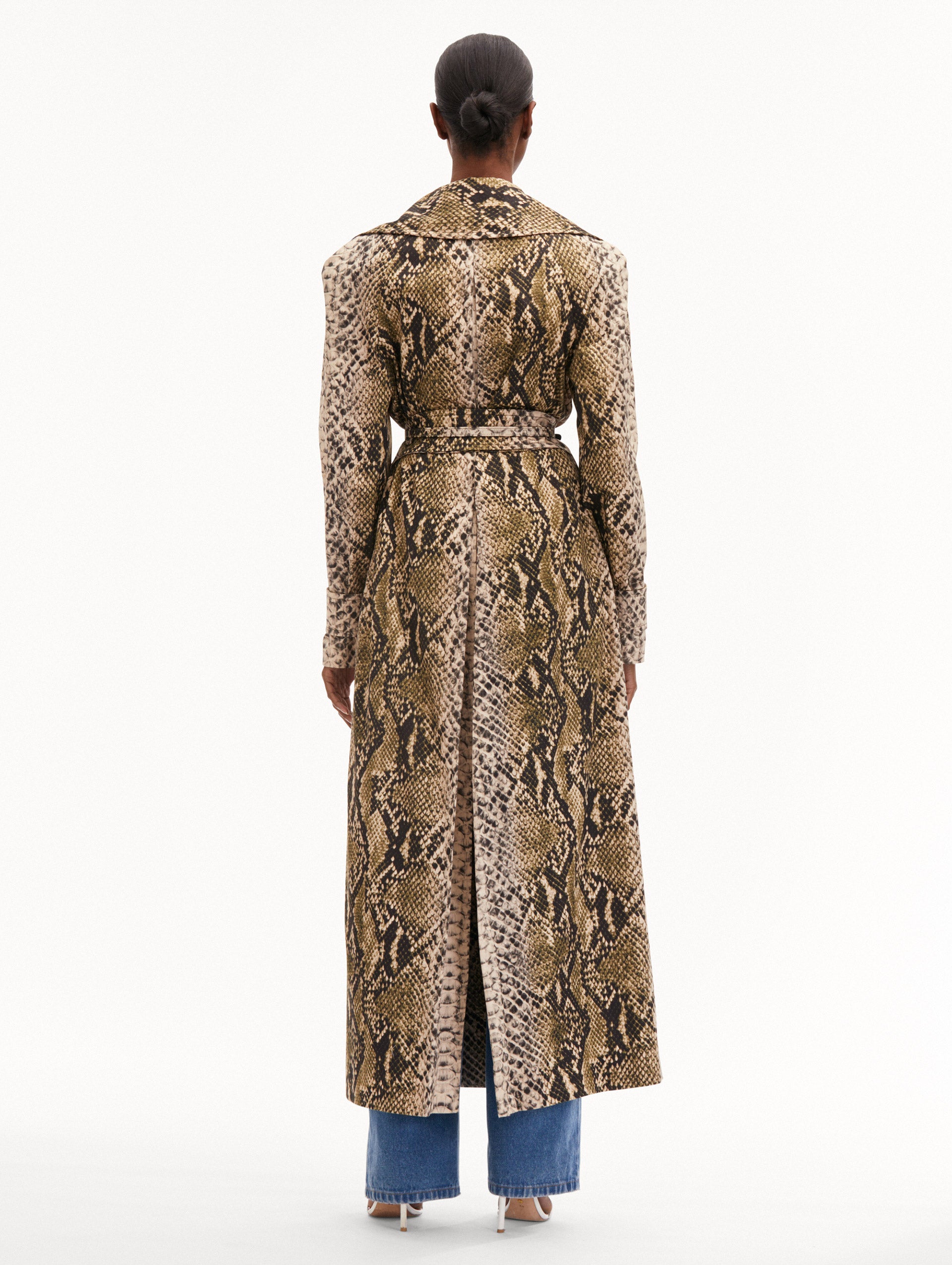 Stylish Snake Print Cotton Trench Coat for Women - Fashionable Water-Resistant Long Coat for Fall & Winter - Perfect for Office, Dating & Outdoor Activities