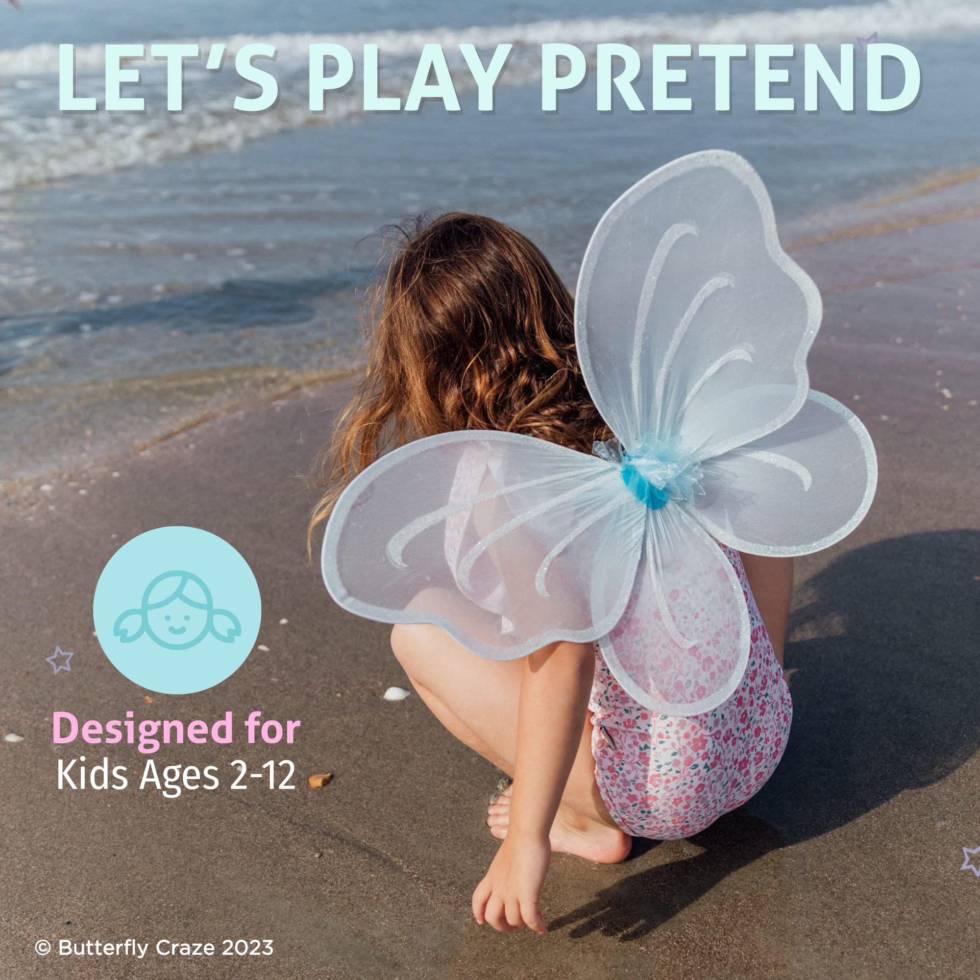 Butterfly Fairy Wings for Girls - Angel & Butterfly Costume Accessories for Halloween, Birthday Parties, Dress Up - Blue, Green, Pink, Purple - Perfect for Photo Shoots, Cosplay & Fantasy Play
