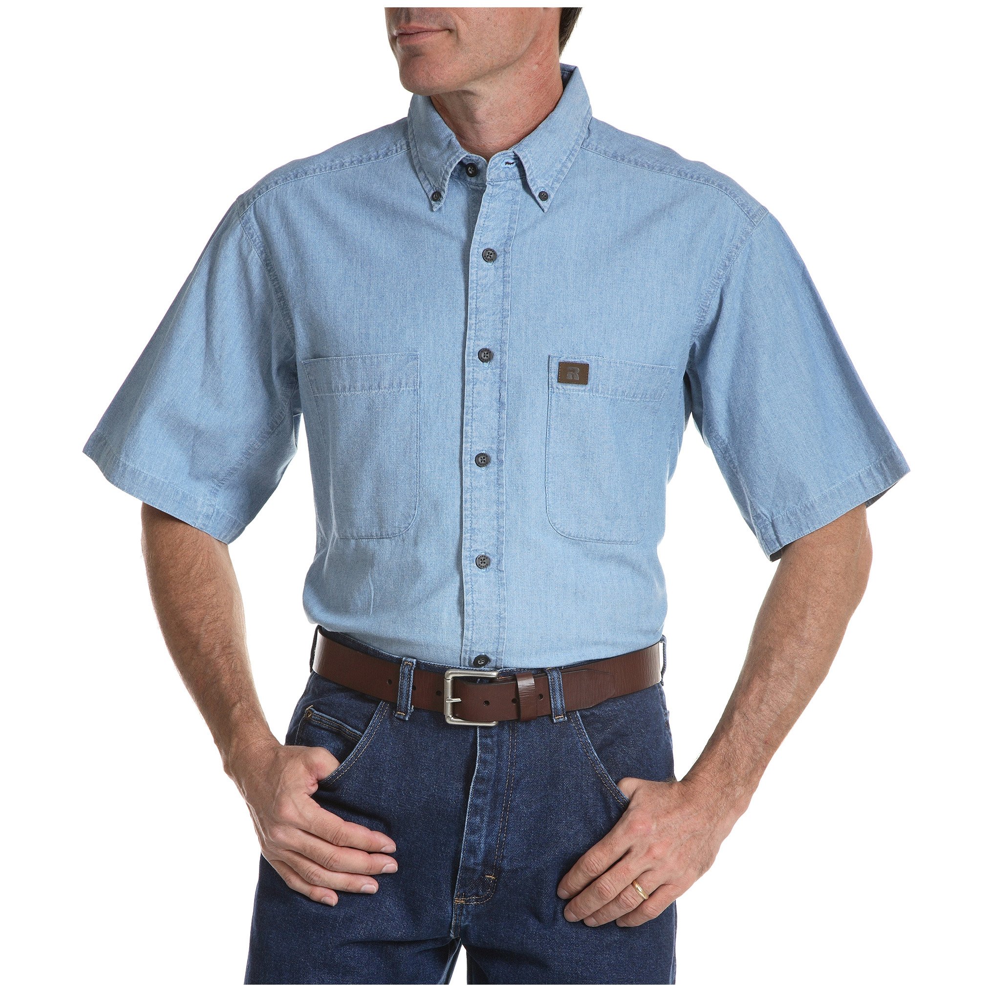 Wrangler Riggs Workwear Men's Chambray Work Shirt - Durable & Comfortable for Construction, Farming & Outdoor Jobs | Heavy Duty Cotton Shirt for Professionals
