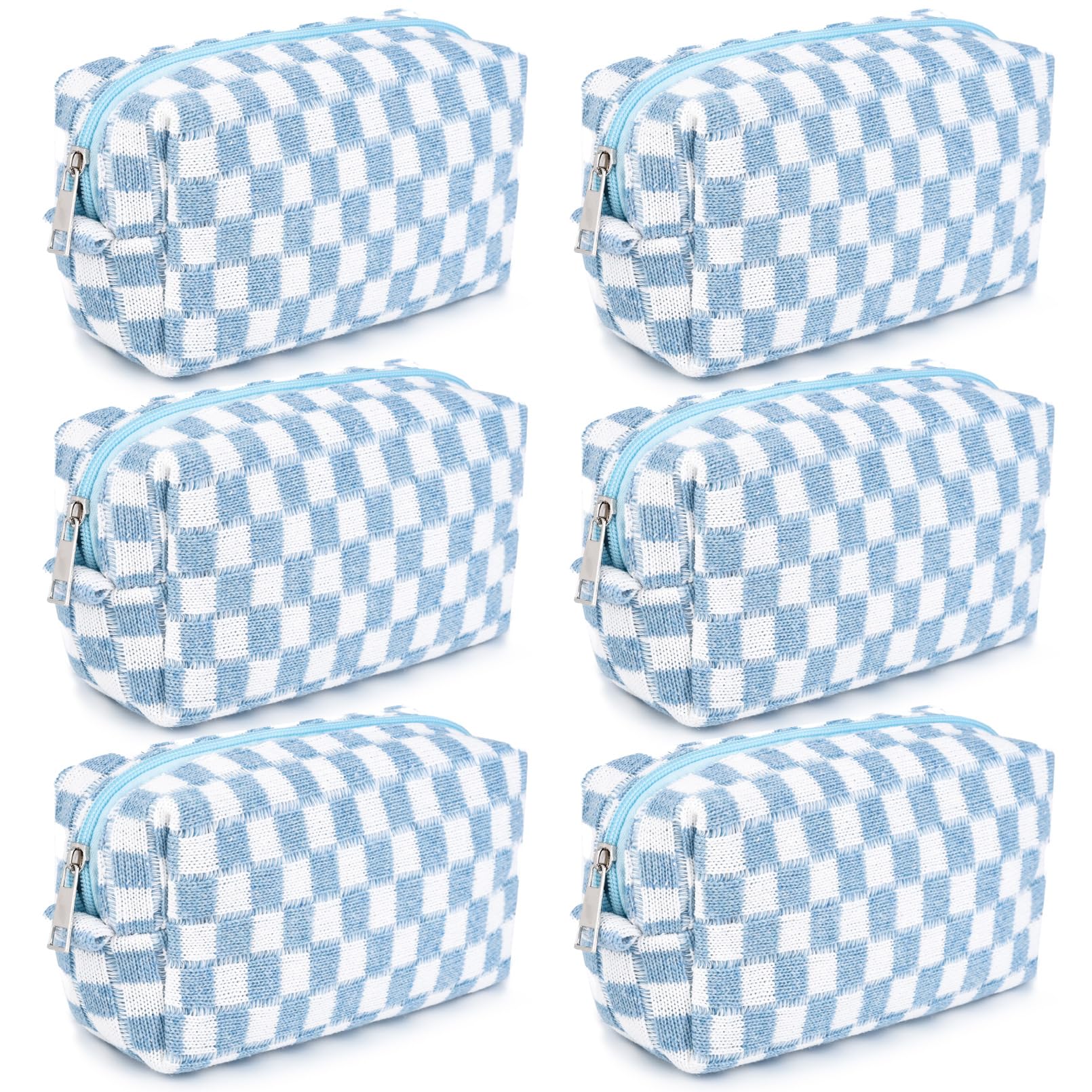 Preppy Checkered Makeup Bag - Blue Cosmetic Pouch for Women | Personalized Travel Toiletry Organizer | Cute DIY Makeup Brushes Storage | Bulk Wholesale | Perfect for Travel, Gym & Daily Beauty Routine