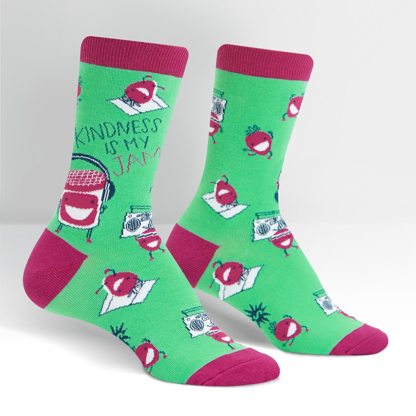Kindness is My Jam Women's Crew Socks - Fun & Comfortable Socks for Casual Wear, Work, or Gifts - Hello! Lucky Collection