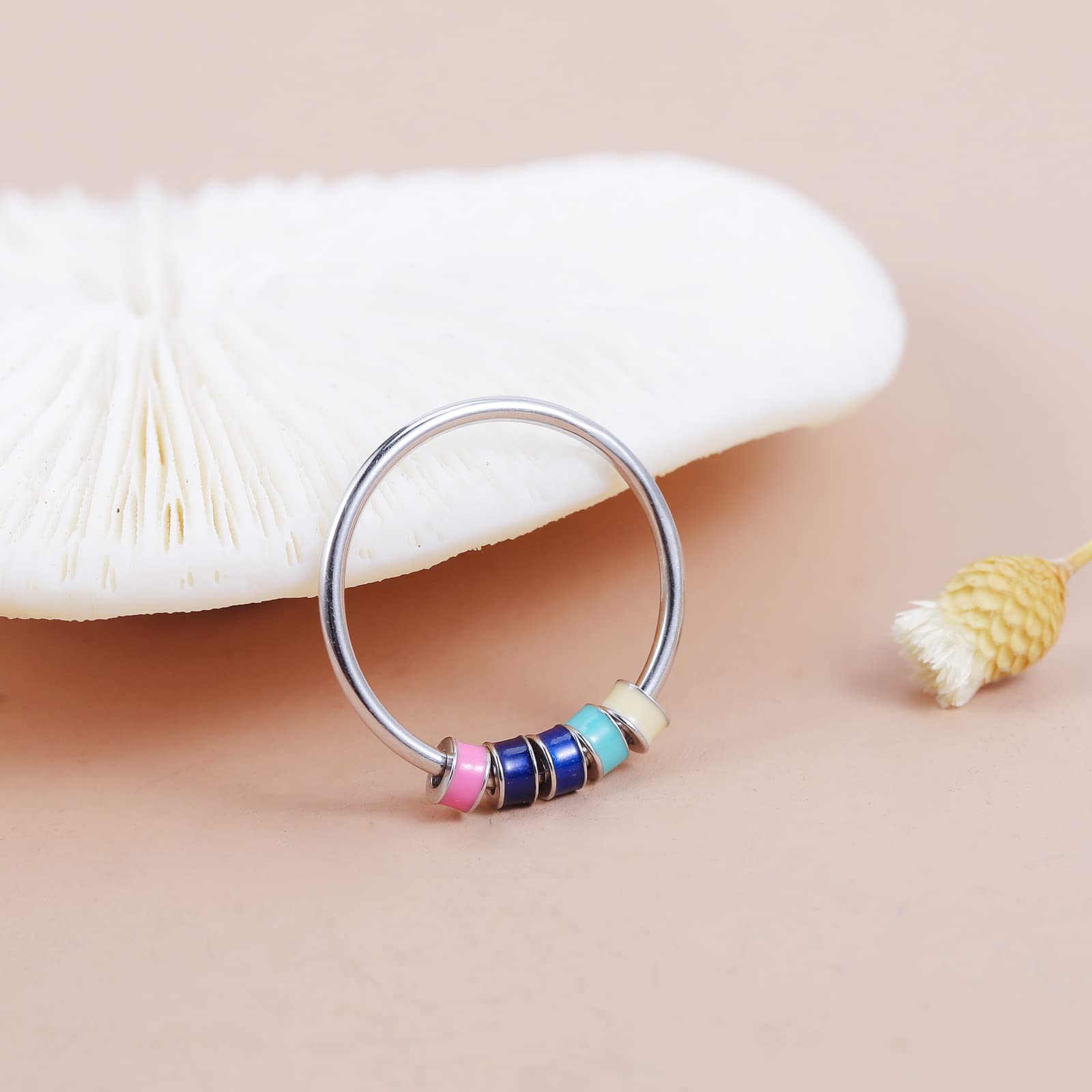 LOVECOM 925 Sterling Silver Fidget Spinner Ring with Colorful Enamel Beads - Anti Anxiety Stress Relief Jewelry for Women & Men - Rotating Stackable Ring for Christmas Gifts - Perfect for Office, Travel & Daily Wear to Reduce Nervousness