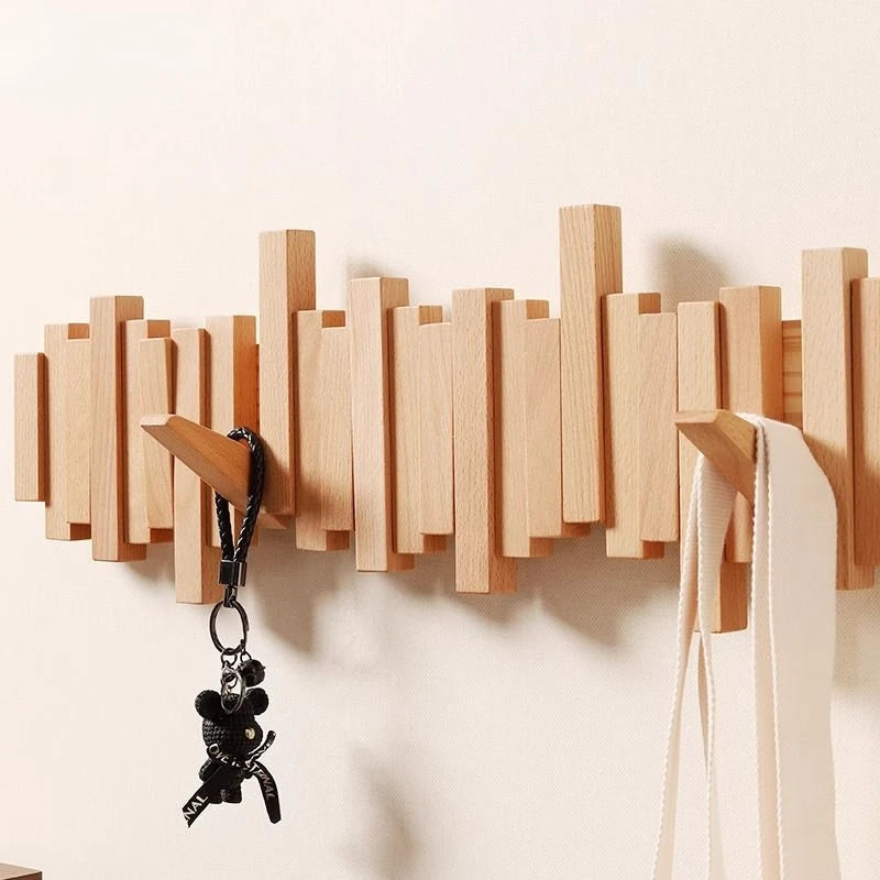 Solid Wood Wall Mounted Clothes Hanger Rack - Space Saving Storage for Bedroom, Closet & Laundry Room Organization