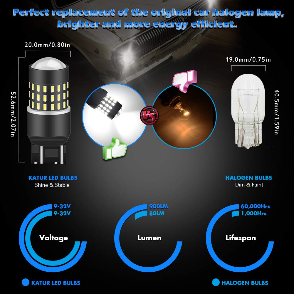 KATUR 7440 7443 7444NA 7441 992 LED Bulbs - Super Bright 650 Lumens, 54 Chipsets High Power 3014 LED Lights - Xenon White (Pack of 2) - Perfect for Turn Signal, Backup, Reverse, Brake, Tail, Stop, and Parking Lights in Cars, Trucks, and RVs