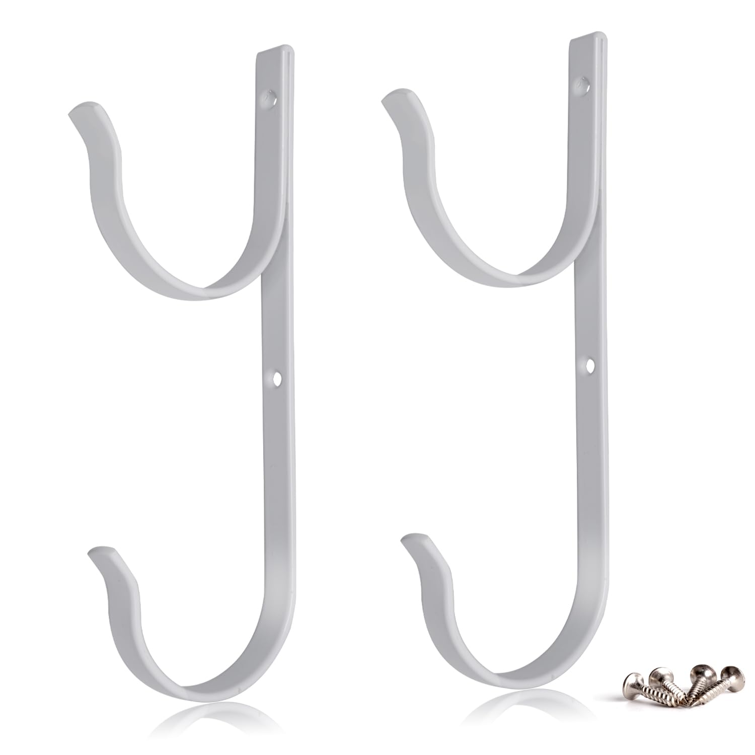 2-Pack Heavy Duty Aluminum Pool Pole Hangers with Screws - Durable Swimming Pool Accessory for Telescopic Poles, Skimmers, Nets, Brushes & Vacuum Hoses - Perfect for Pool Maintenance & Garden Equipment (White) - Ideal for Backyard Pools, Cleaning Tools Organization & Outdoor Storage