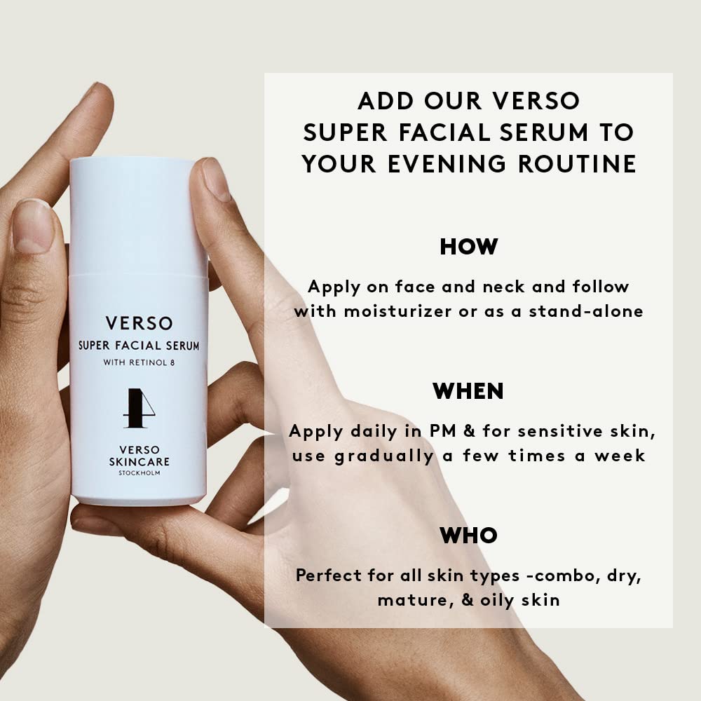 VERSO Super Facial Serum 30ml - Anti-Aging & Hydrating Face Serum for Women & Men - Day & Night Skincare Treatment for Wrinkles & Fine Lines - Perfect for Dry, Sensitive & Mature Skin
