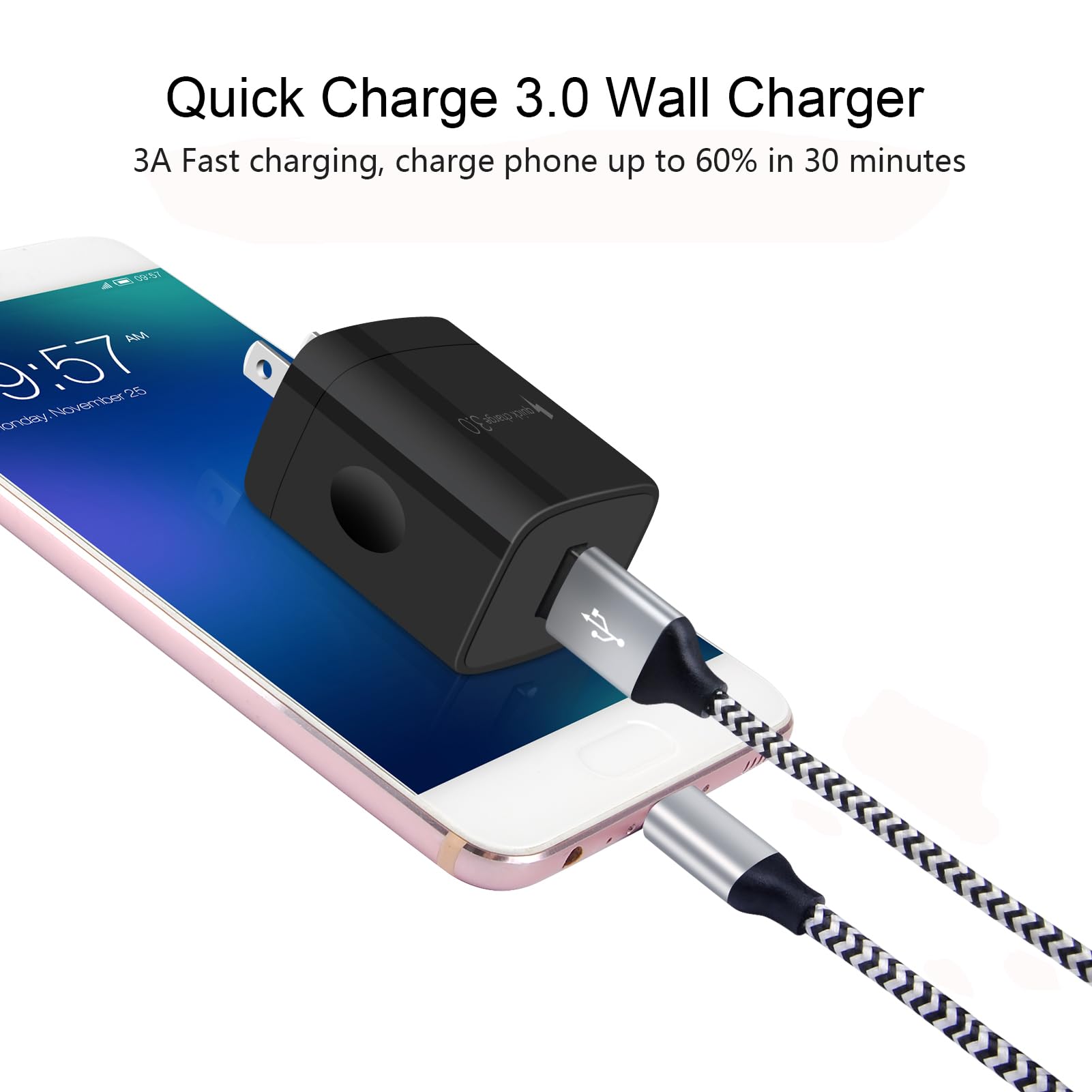 Fast USB C Car Charger for Samsung Galaxy S25 Ultra/S25+/S24 FE/A55/A35/A15/S24/S23/S22/S21/S20 5G - 3ft Type C Cable Included - Perfect for Road Trips & Commuting