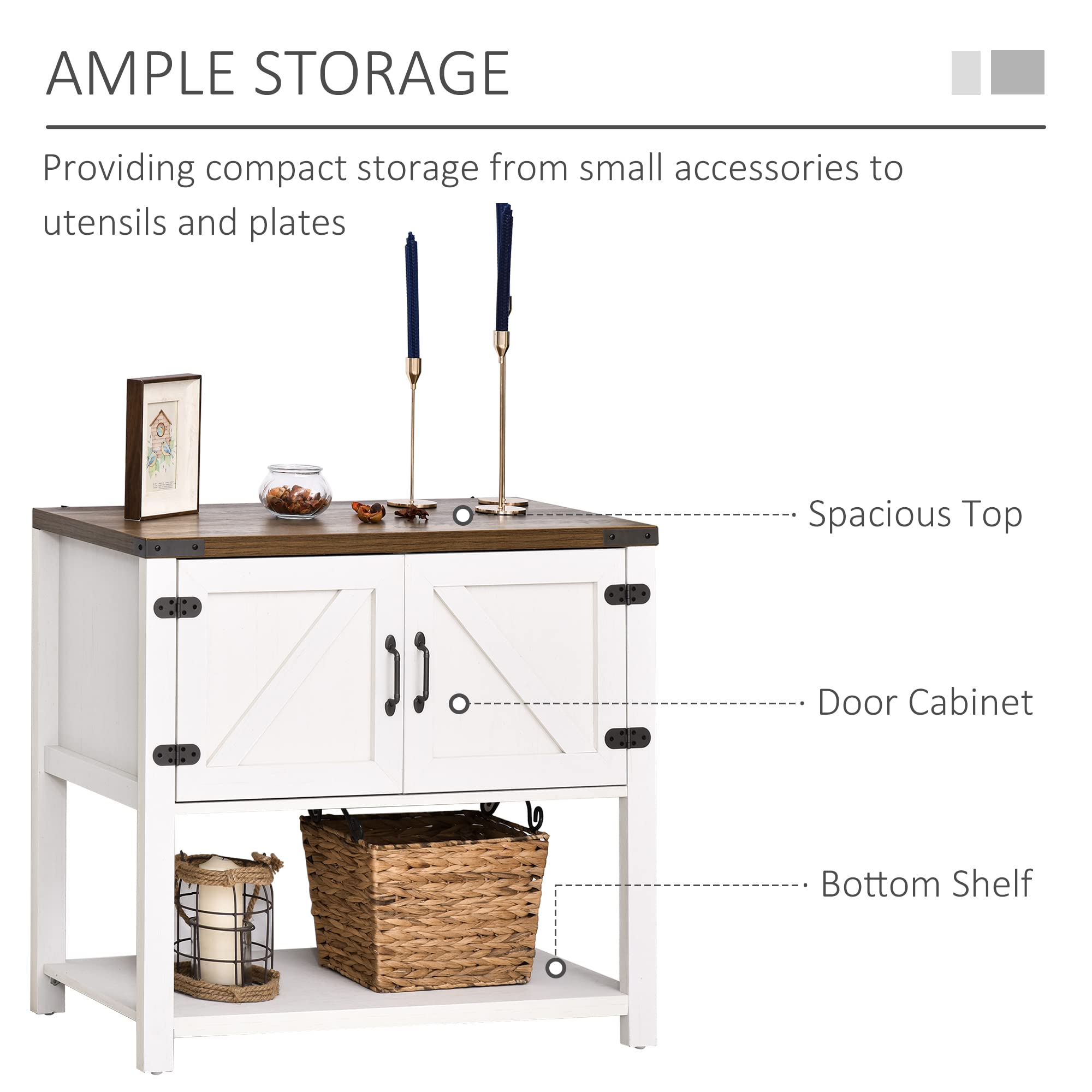 HOMCOM White Farmhouse Double Door Coffee Bar Cabinet - Sideboard Buffet with Bottom Shelf for Kitchen, Entryway & Living Room | Perfect for Coffee Station, Dining Storage & Home Organization