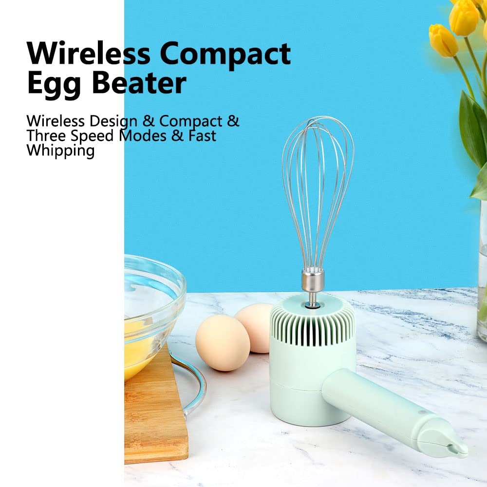 3-Speed Mini Electric Hand Mixer - Portable Egg Beater for Baking, Whipped Cream & Egg Whites | Compact Blender for Kitchen, Camping & Small Spaces (Green/White)