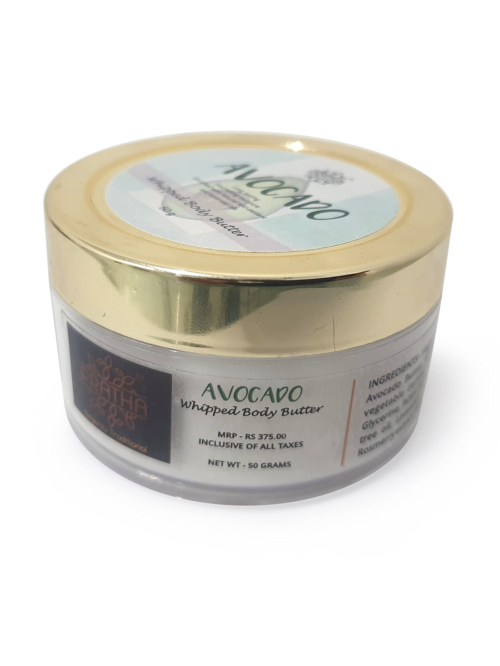 Pratha Naturals Avocado Body Butter Whipped Cream 100Gm - Deep Nourishing & Hydrating Skin Care for Women with Avocado Oil - Perfect for Dry Skin, Stretch Marks & Nighttime Moisturizing