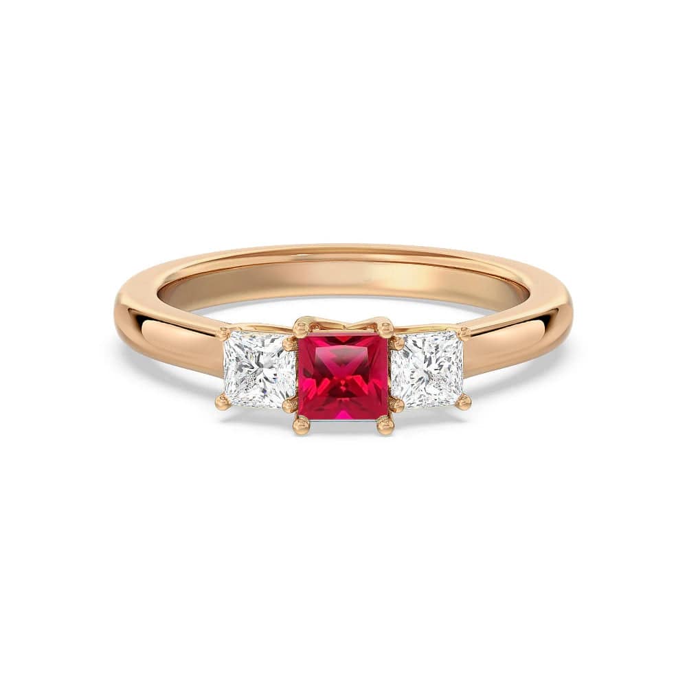 Exquisite Lab-Grown Ruby & Princess Cut Diamond Three-Stone Ring for Women | Elegant Engagement, Wedding, Anniversary Jewelry Gift