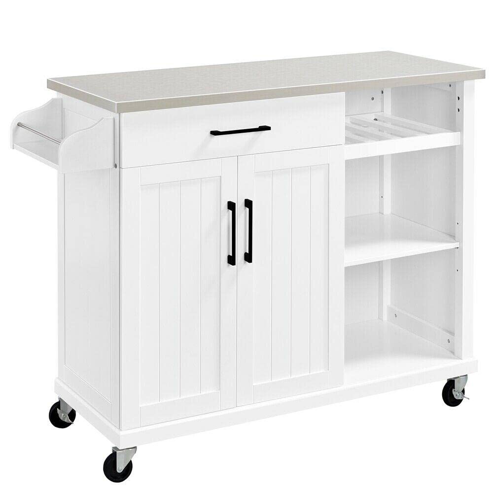 Stainless Steel Kitchen Island Cart with Storage, Wine Rack & Spice Rack - Mobile Kitchen Workstation for Small Spaces, Cooking Prep & Dining - Perfect for Apartments, RV Kitchens & Home Chefs