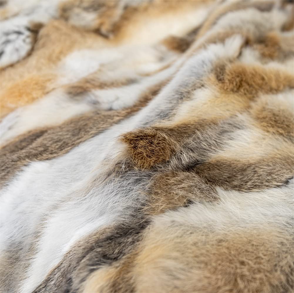Premium 100% Natural Rabbit Fur Throw Blanket - 22x43 Inches, Luxurious Soft & Durable Tan Bed Cover, Rug, or Carpet Accessory | Perfect for Cozy Winter Nights, Home Decor, and Gift Giving