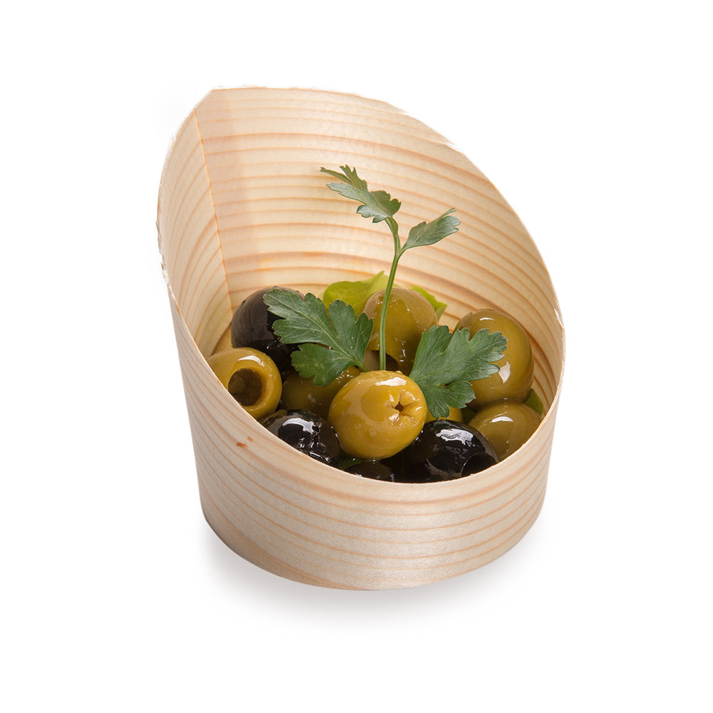 Natural Wood Mini Incline Cups - 4 oz Round Wooden Cups (2.5