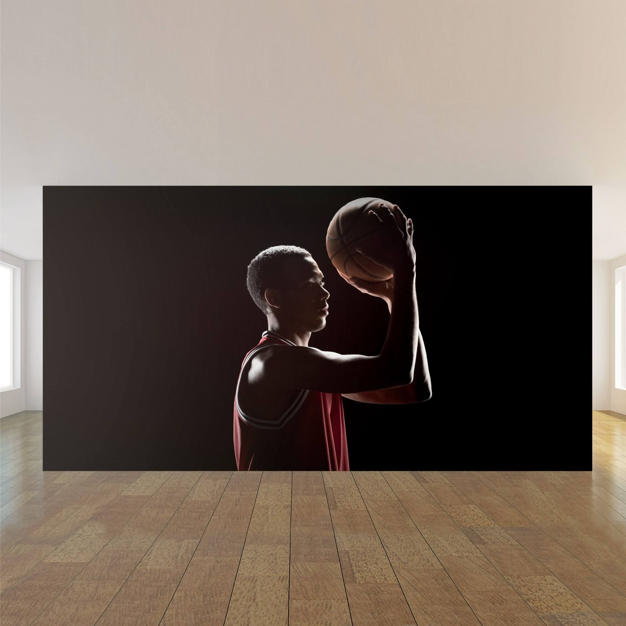 Red Basketball Peel and Stick Removable Wall Mural 3727 - Easy DIY Sports Decor for Kids Room, Game Room & Dorm - Perfect for Basketball Fans & Sports Themed Spaces