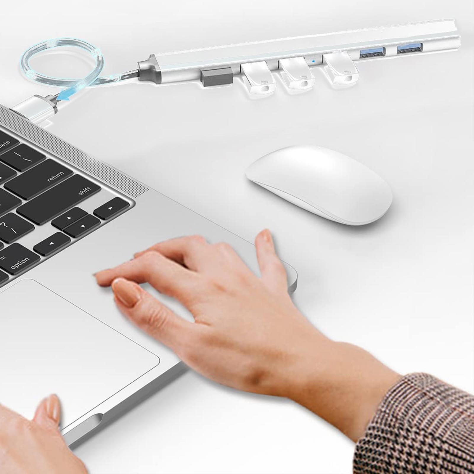 High Speed USB Hub Splitter - Ultra Slim Multiport Dongle Extender for Laptop Docking Station, PC, Flash Drive - Perfect for Home Office, Gaming, and Travel