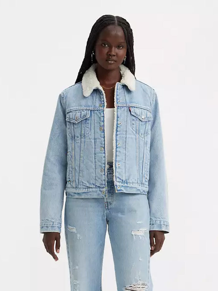 Levi's Women's Original Sherpa Trucker Jacket - Medium Wash Denim Jacket for Women | Cozy Winter Outerwear & Casual Streetwear Fashion