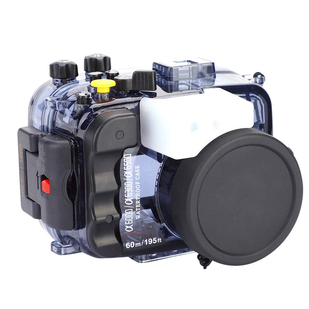 **60m/195ft Waterproof Underwater Camera Housing Case for Sony A6000/A6300/A6500 – Diving, Snorkeling & Action Sports Protection with Cold Shoe Mount**
